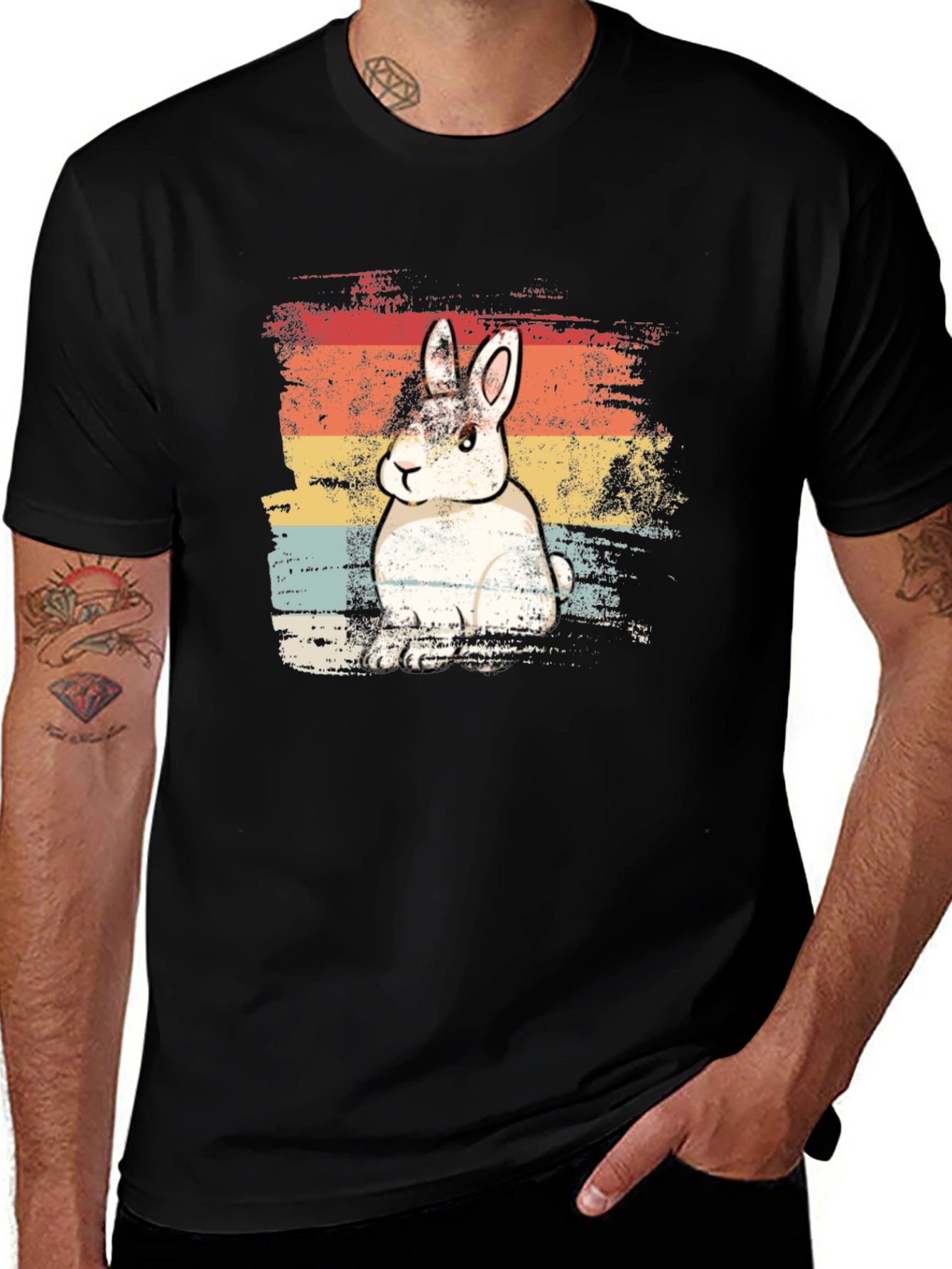 Retro Rabbit Graphic Tee - Unisex Black T-Shirt