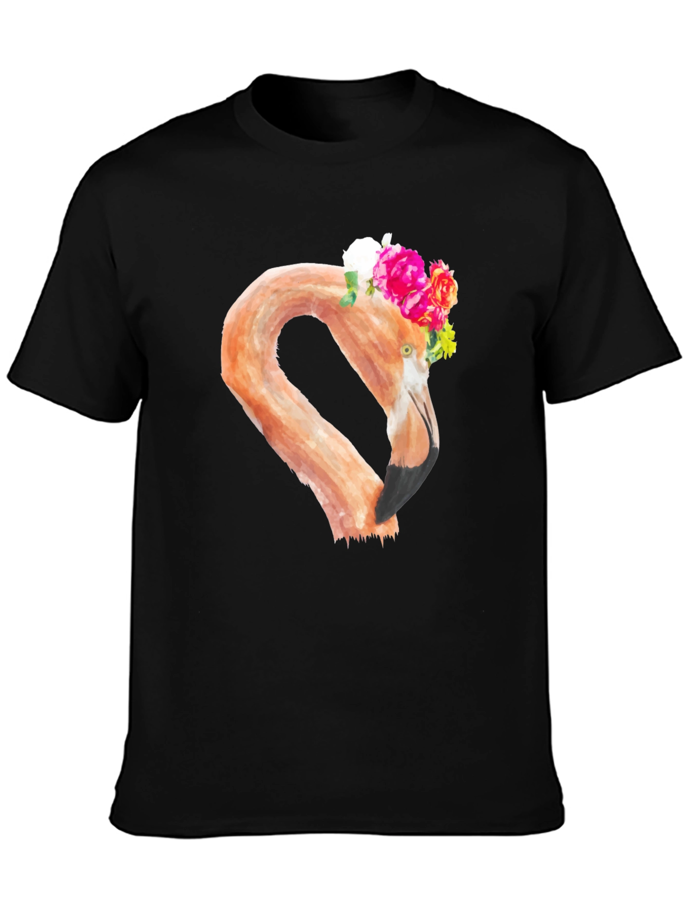 Floral Flamingo Graphic Tee - Black T-Shirt