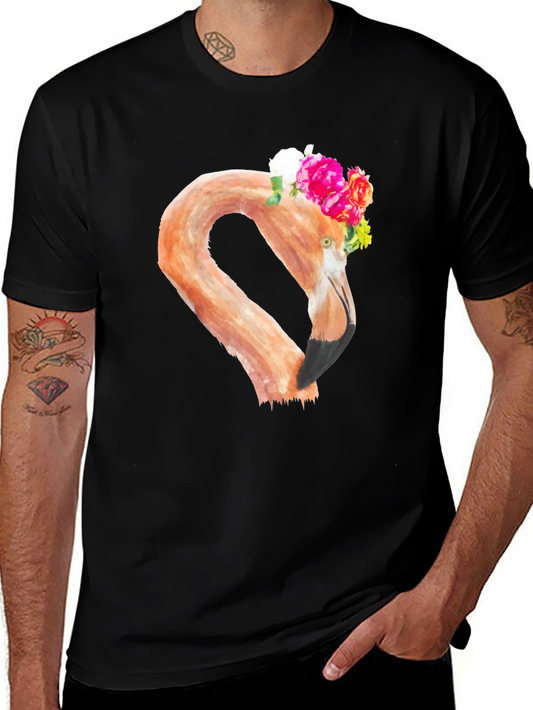 Floral Flamingo Graphic Tee - Black T-Shirt