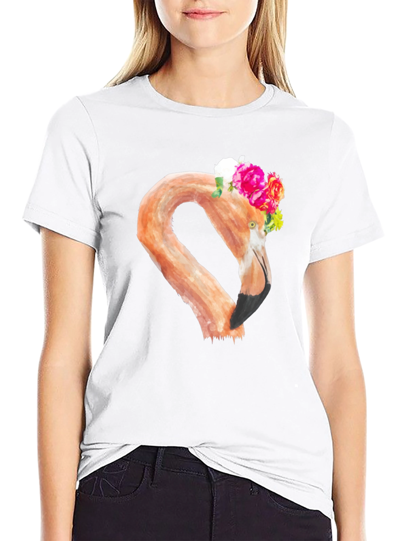 Floral Flamingo Graphic Tee - Black T-Shirt
