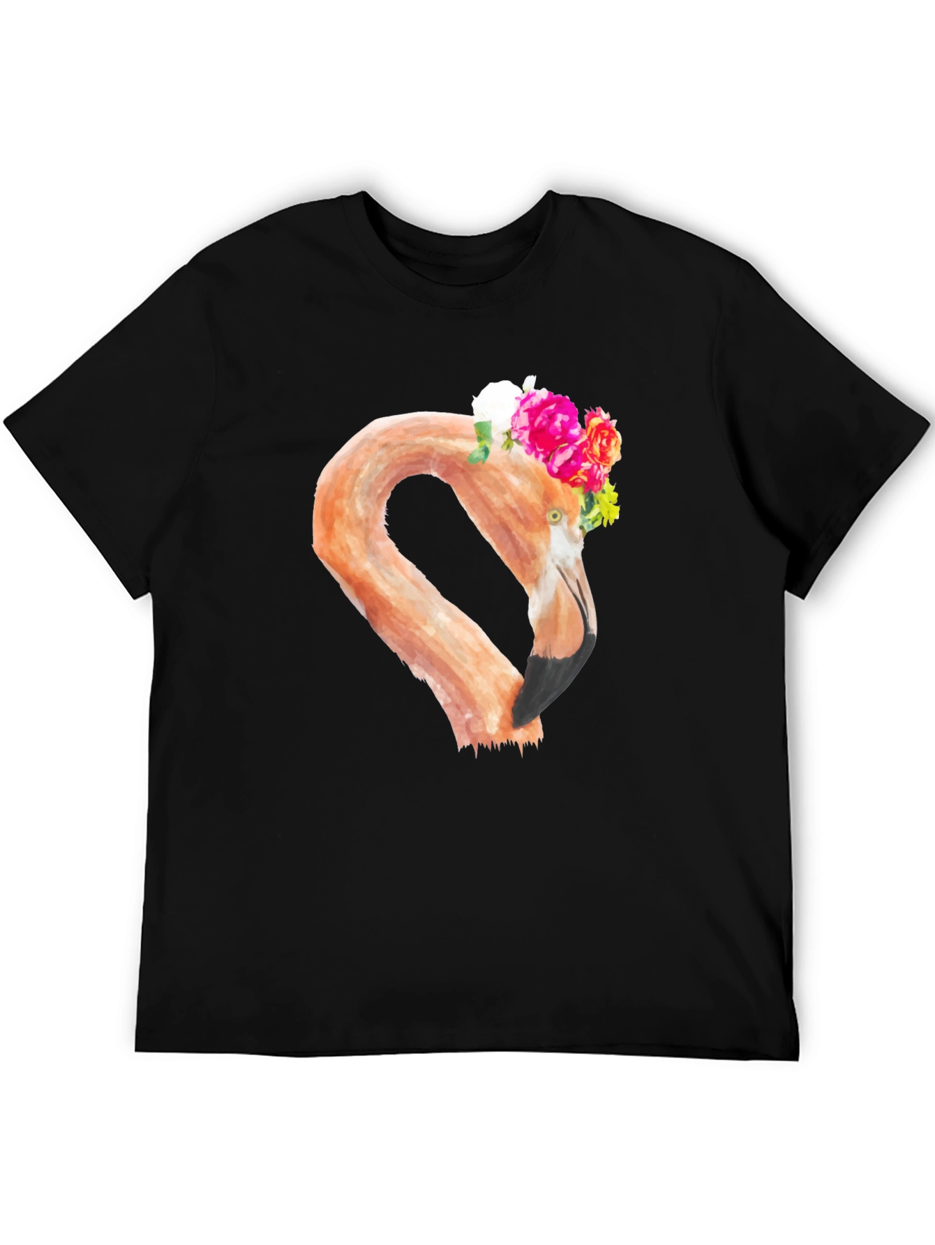 Floral Flamingo Graphic Tee - Black T-Shirt