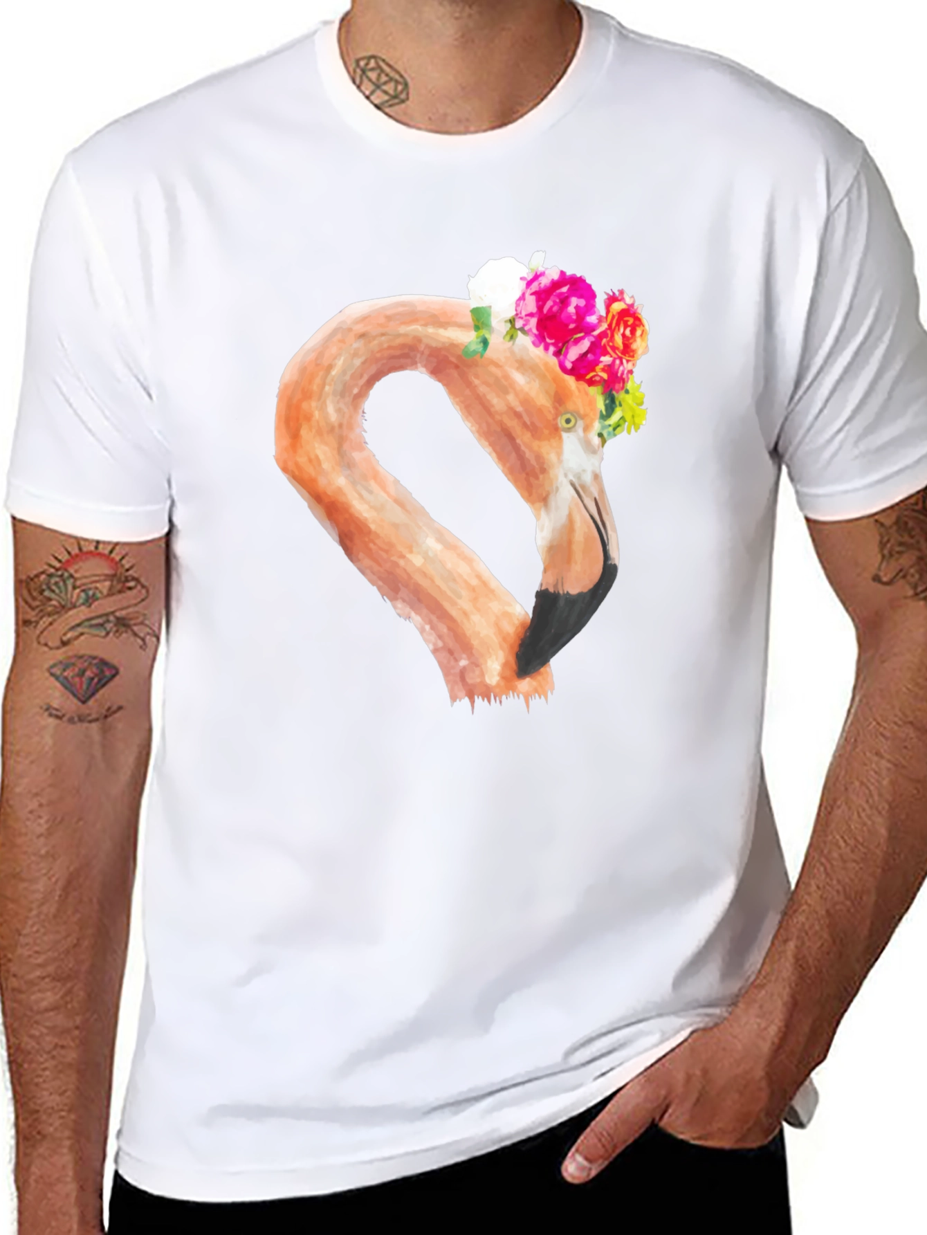 Floral Flamingo Graphic Tee - Black T-Shirt