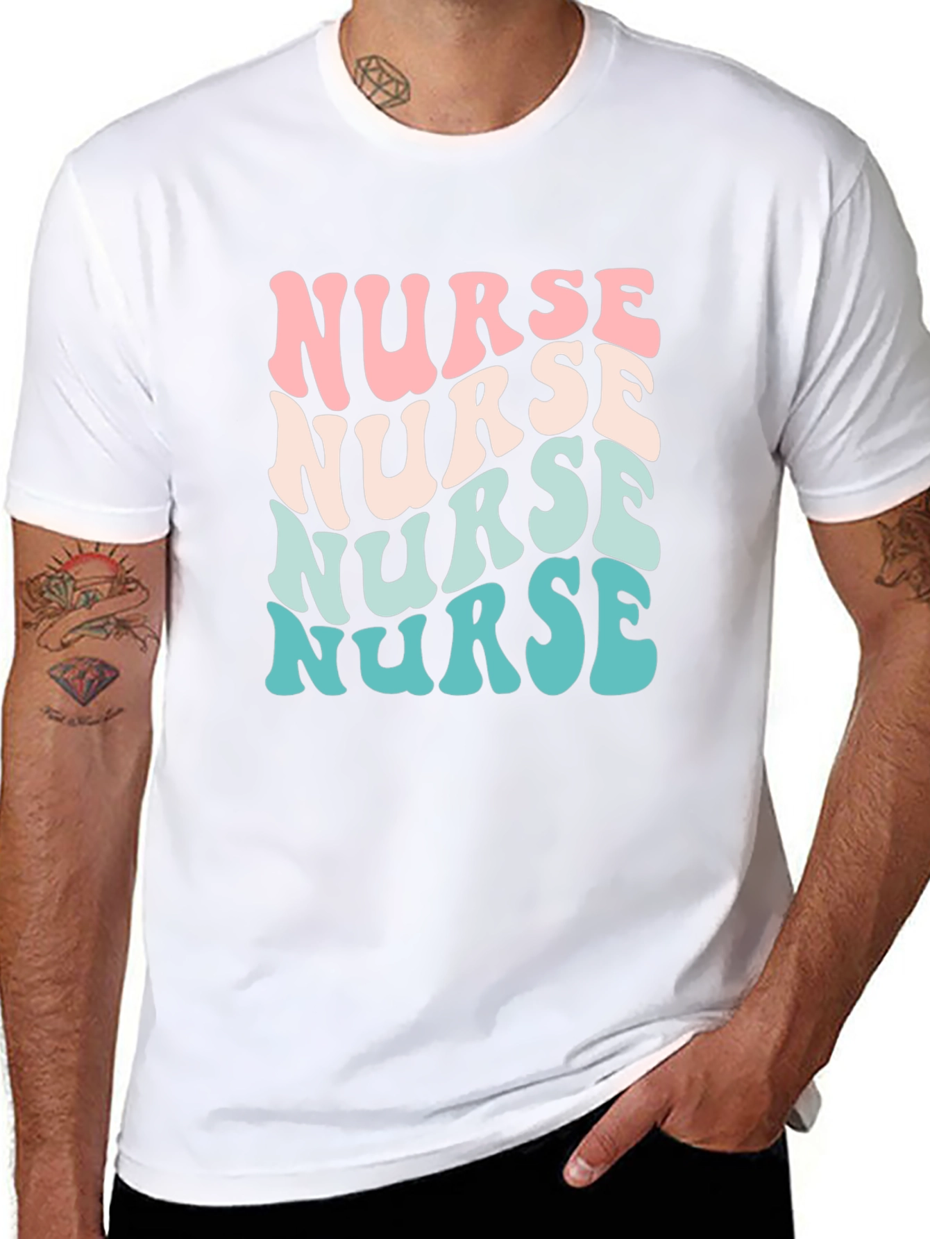 Retro Nurse T-Shirt - Pastel Stacked Design