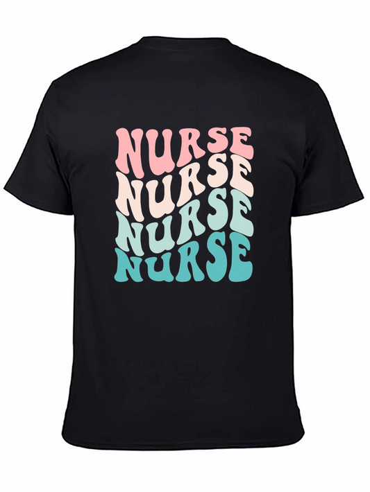 Retro Nurse T-Shirt - Pastel Stacked Design