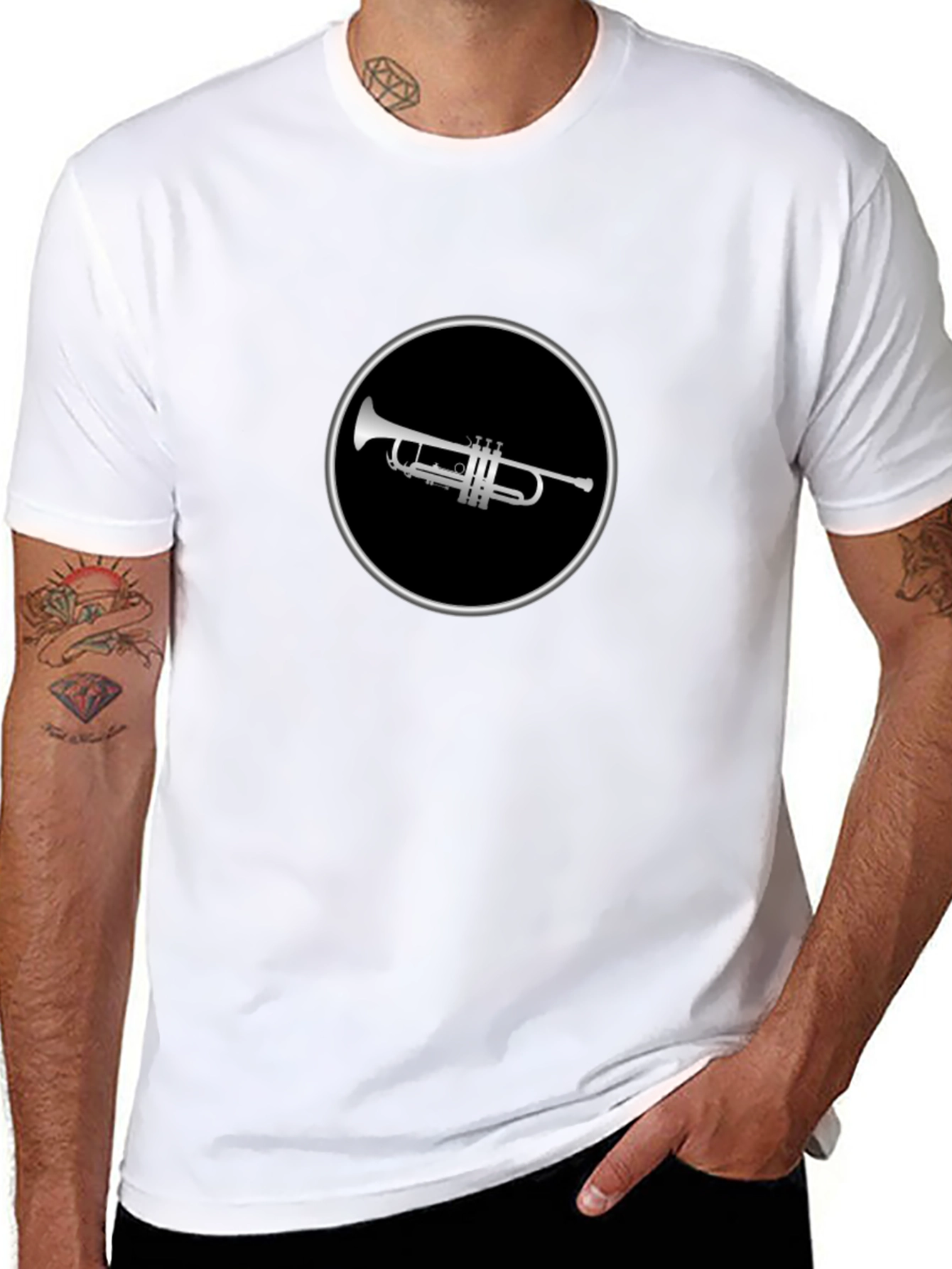 Trumpet Graphic Tee - Black Round Neck T-Shirt