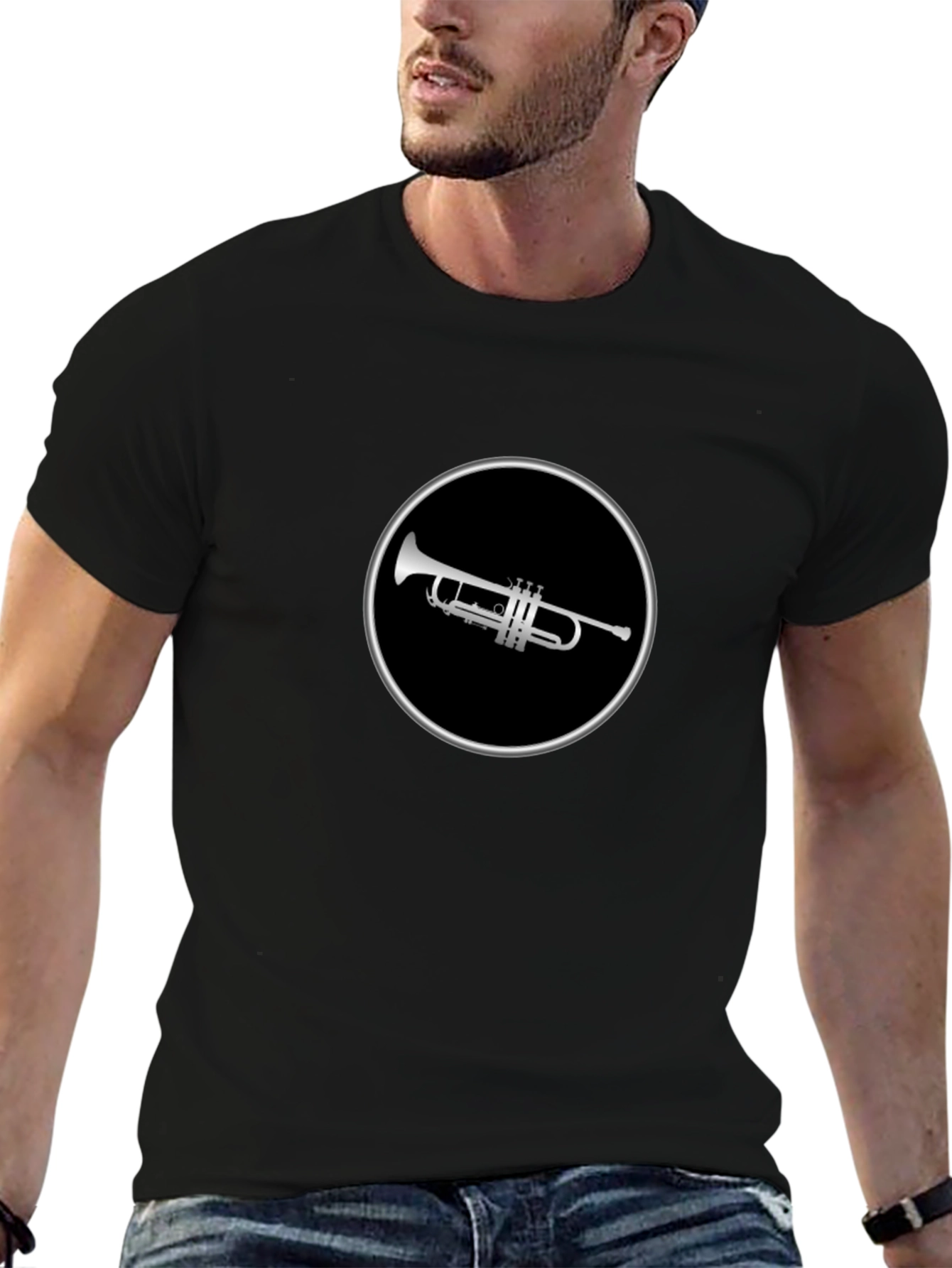 Trumpet Graphic Tee - Black Round Neck T-Shirt