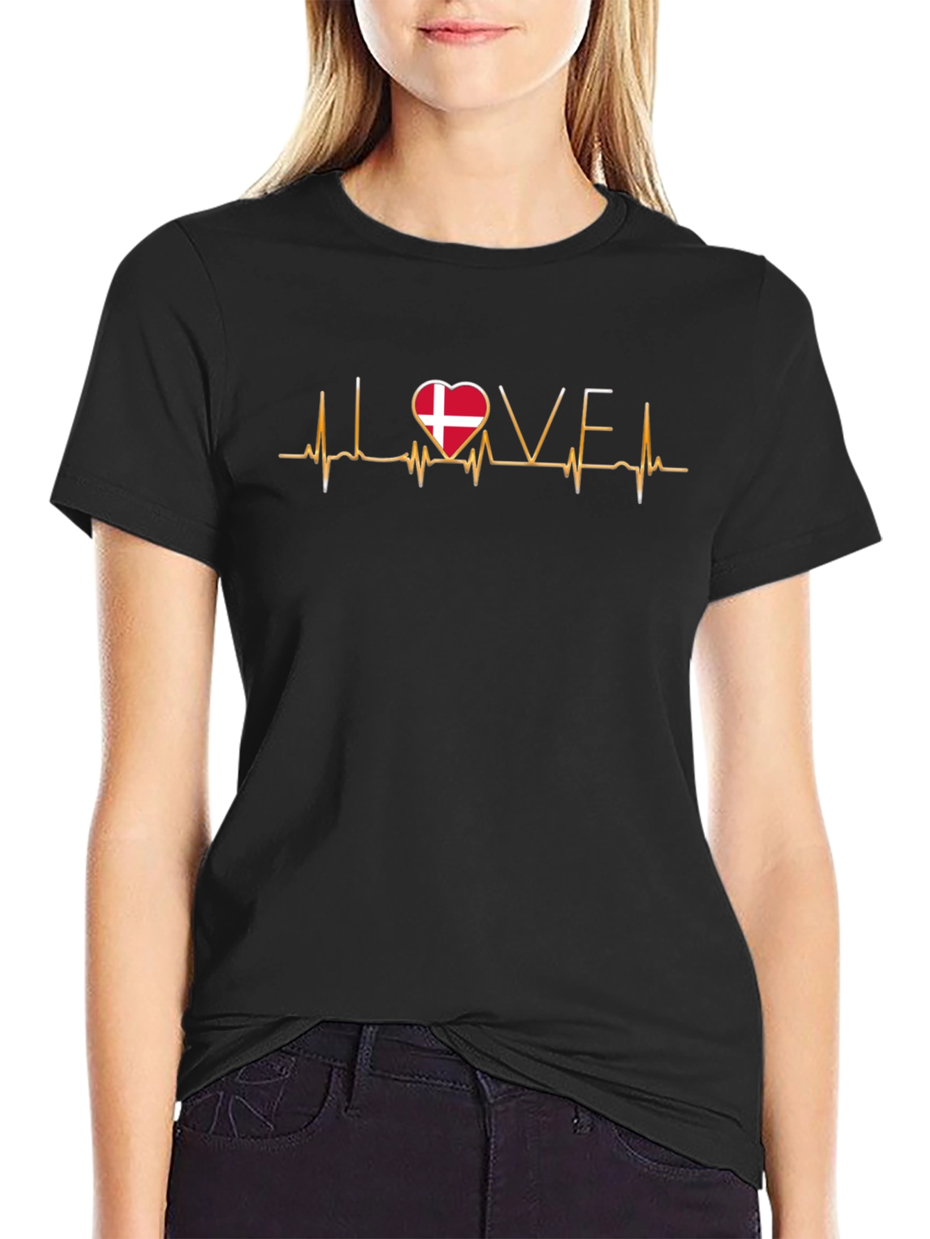 Love Denmark Flag Heartbeat T-Shirt