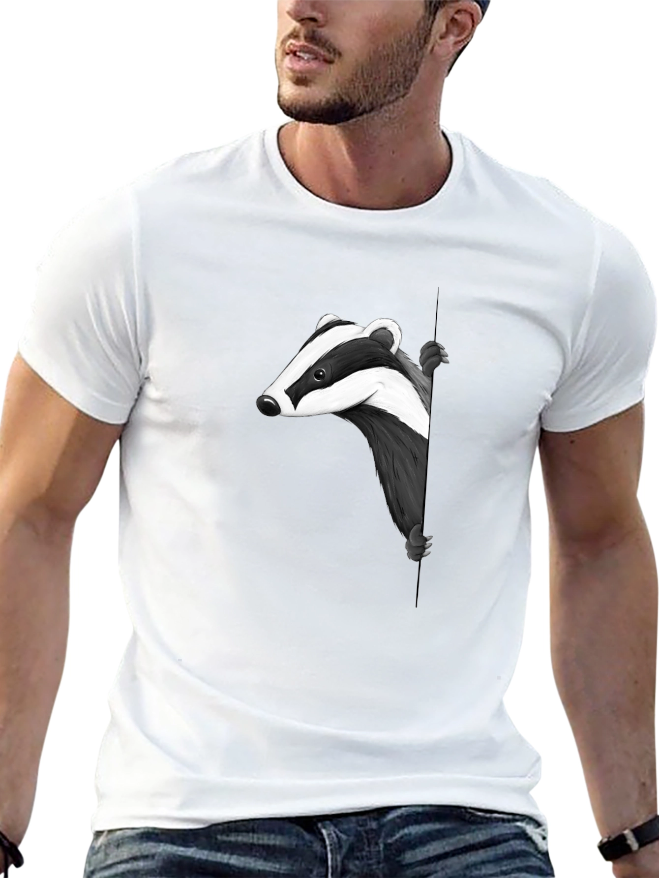 Cool Badger Peekaboo Graphic Tee - Black Cotton Blend