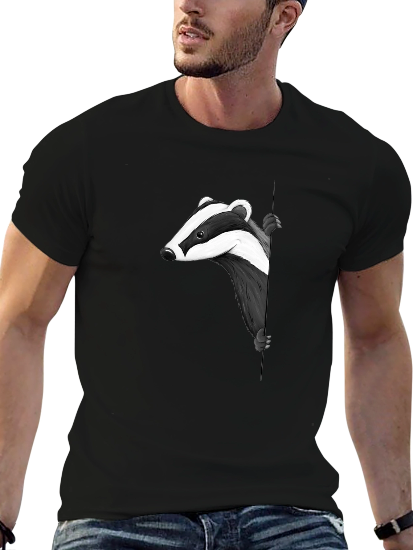 Cool Badger Peekaboo Graphic Tee - Black Cotton Blend