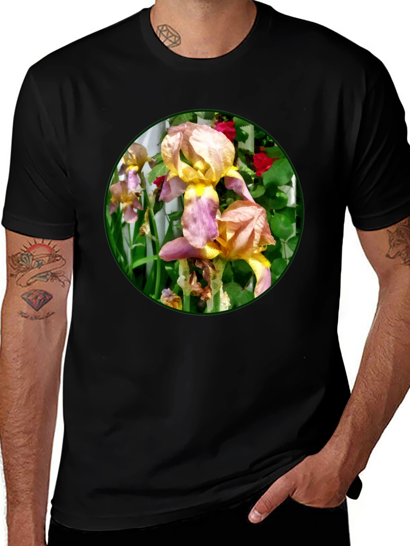 Floral Iris Graphic T-Shirt - Unique Garden Design