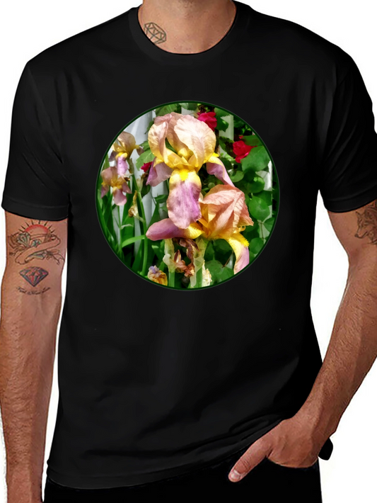 Floral Iris Graphic T-Shirt - Unique Garden Design