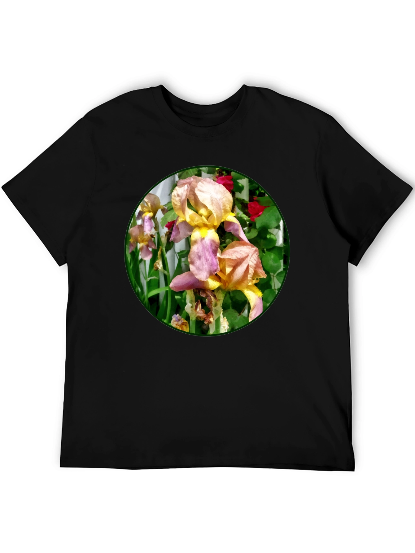 Floral Iris Graphic T-Shirt - Unique Garden Design