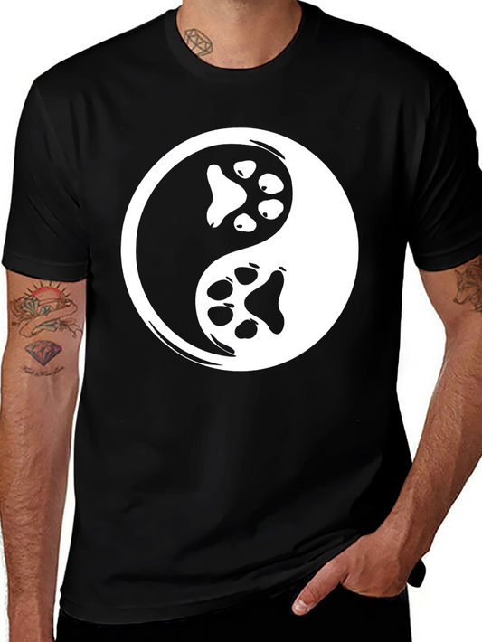 Yin Yang Paw Print Graphic Tee - Black