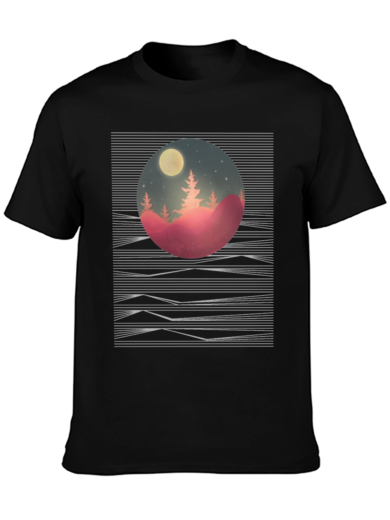 Nature Scene Graphic Tee - Black Cotton T-Shirt
