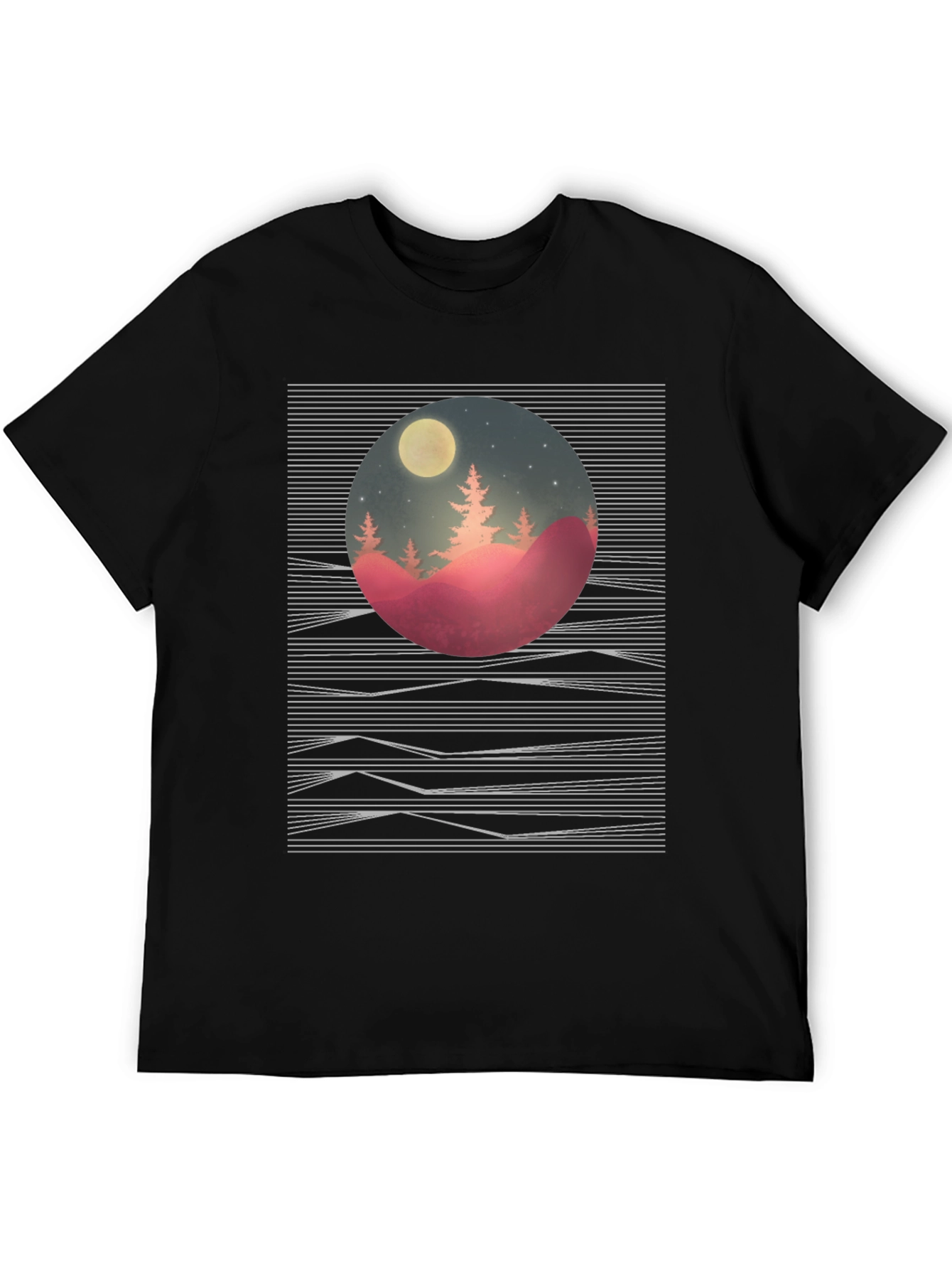 Nature Scene Graphic Tee - Black Cotton T-Shirt