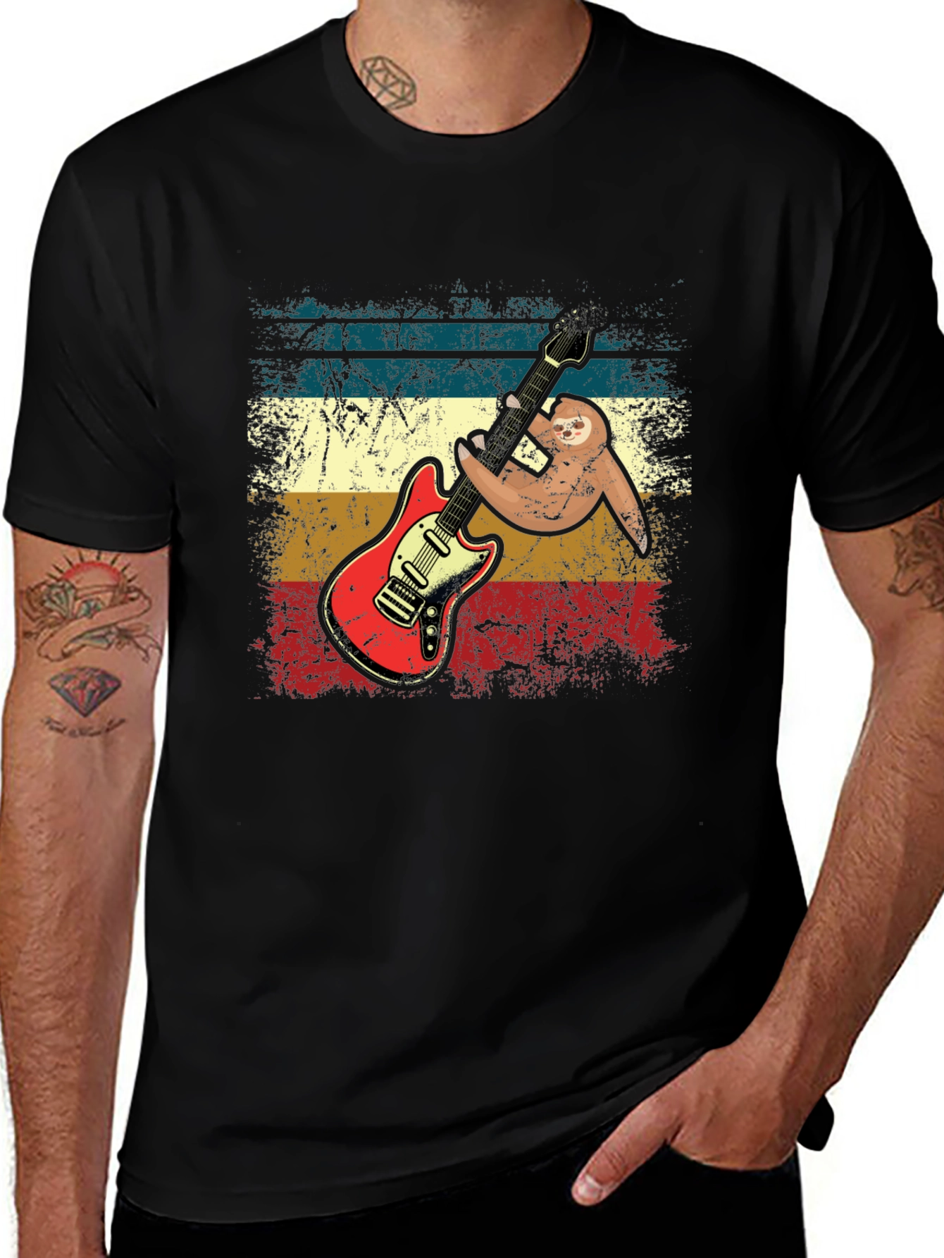 Sloth Guitar Player T-Shirt - Retro Style