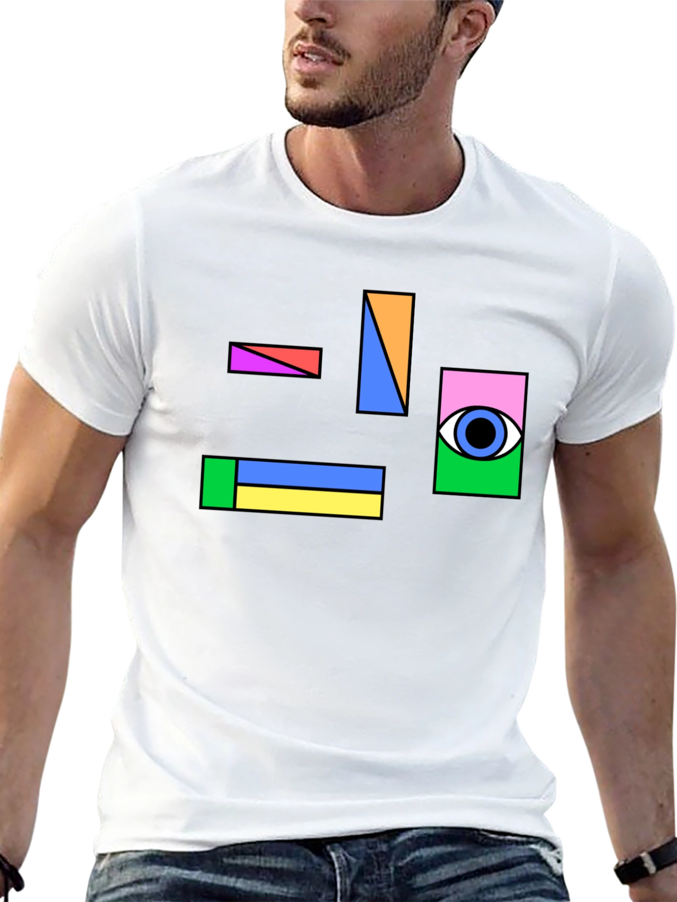 Abstract Geometric Eye Graphic Tee - Black