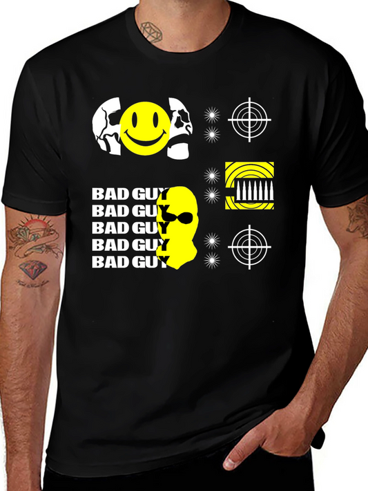 Edgy Bad Guy Graphic Print Black T-Shirt