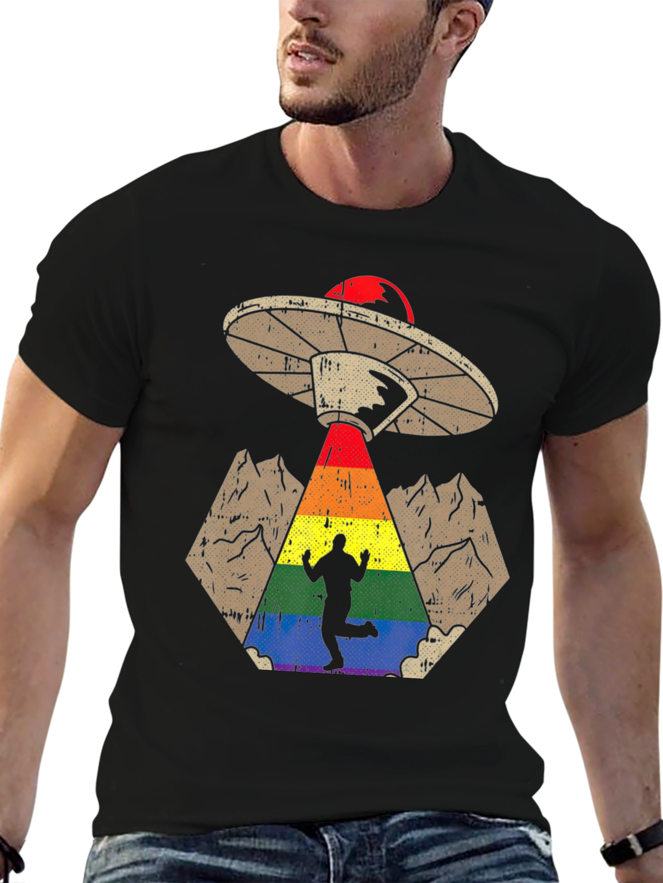 Rainbow Alien Abduction Graphic Tee