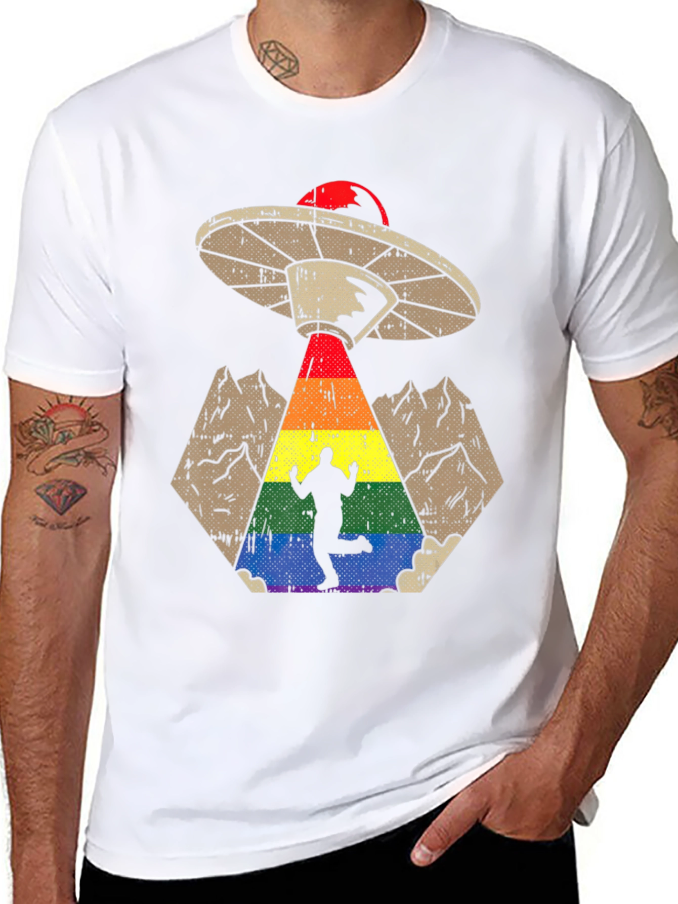 Rainbow Alien Abduction Graphic Tee