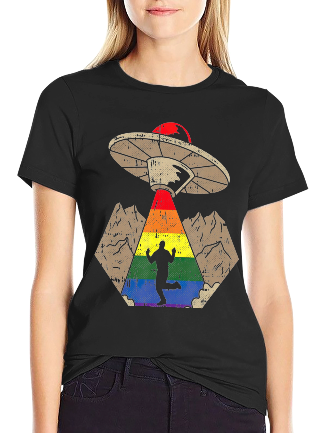 Rainbow Alien Abduction Graphic Tee