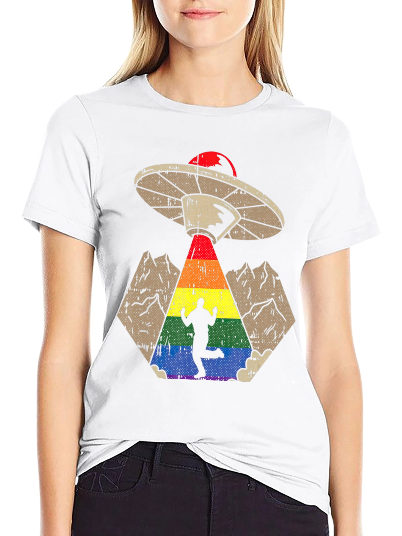 Rainbow Alien Abduction Graphic Tee