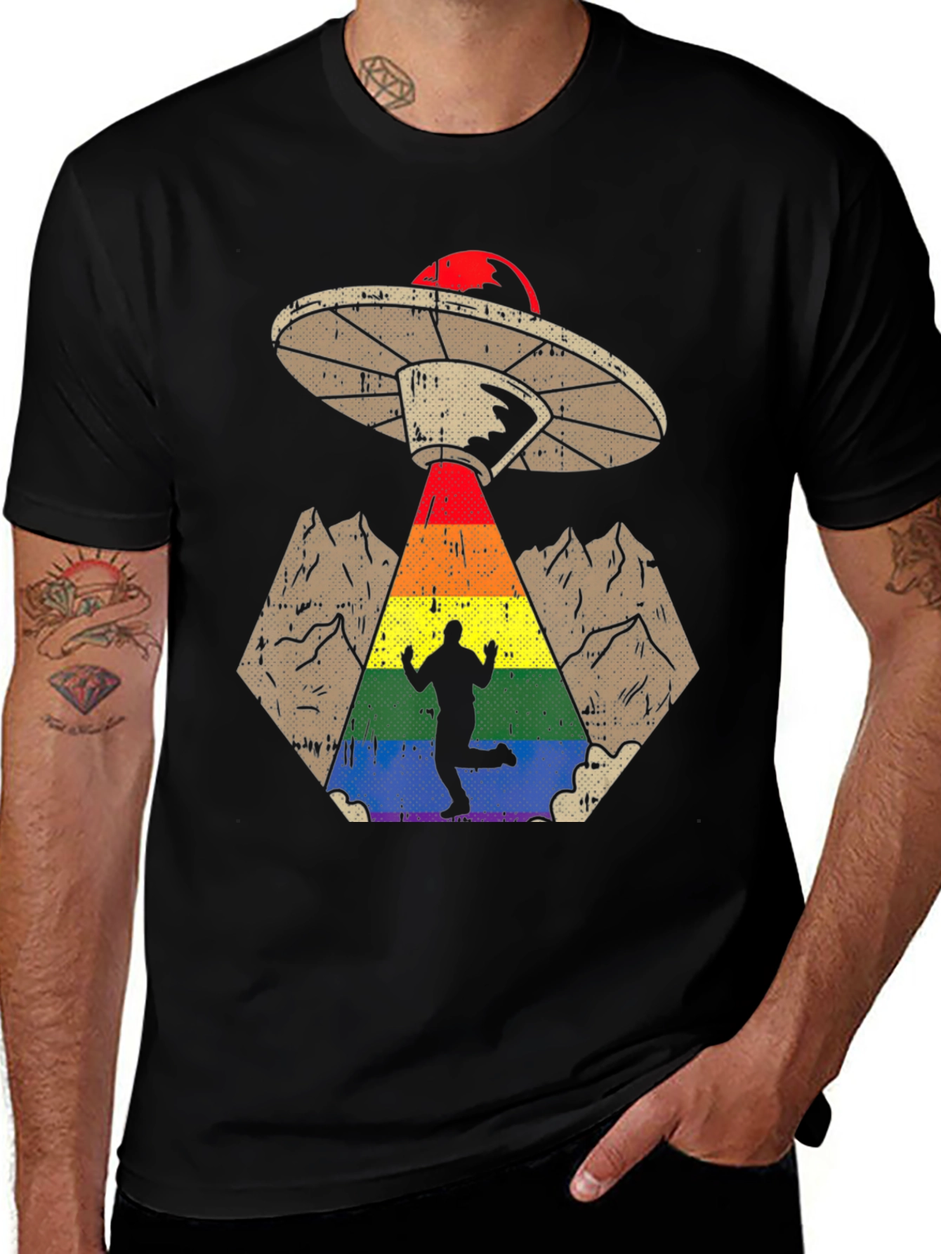 Rainbow Alien Abduction Graphic Tee