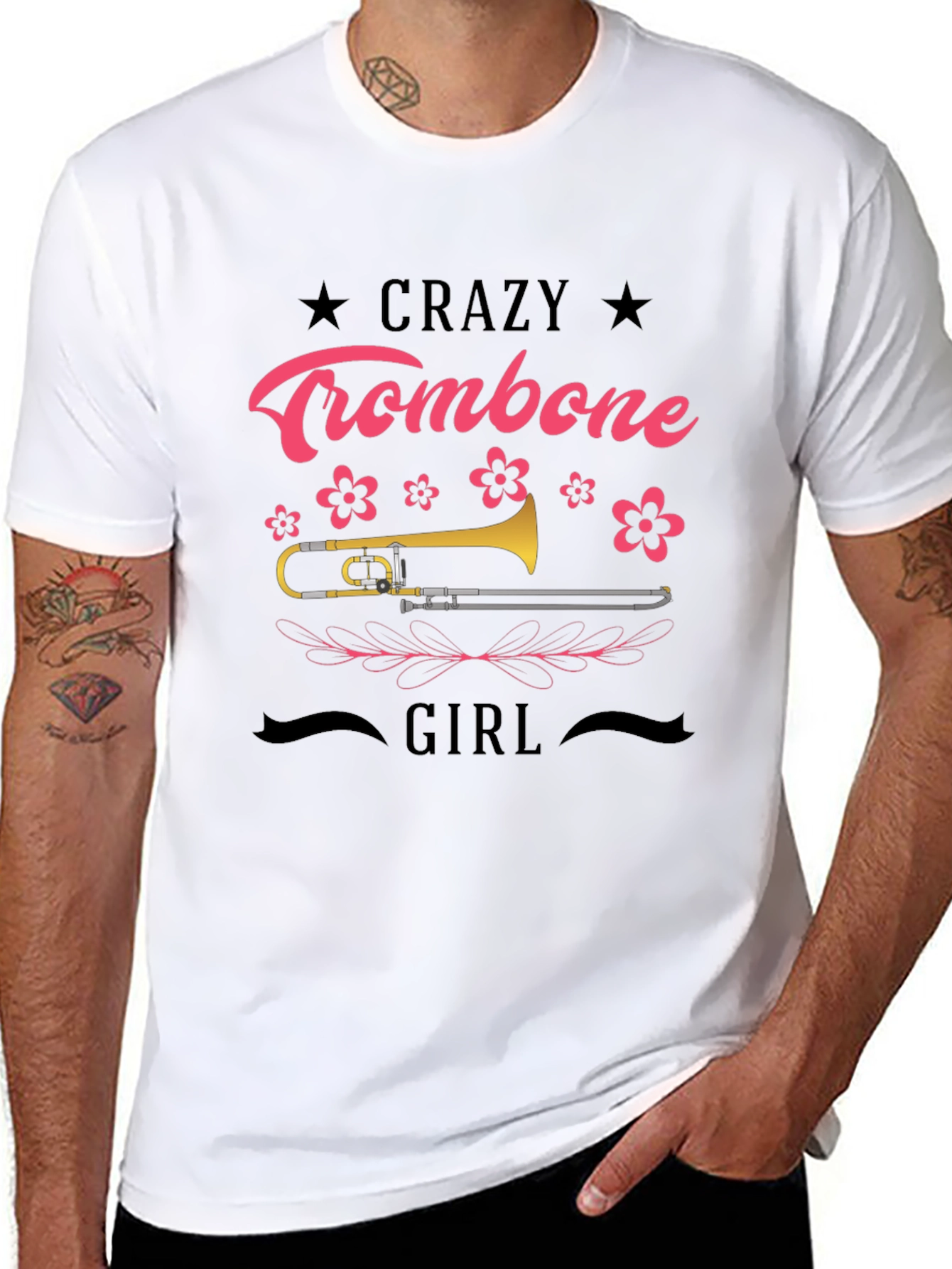 Crazy Trombone Girl Black T-Shirt