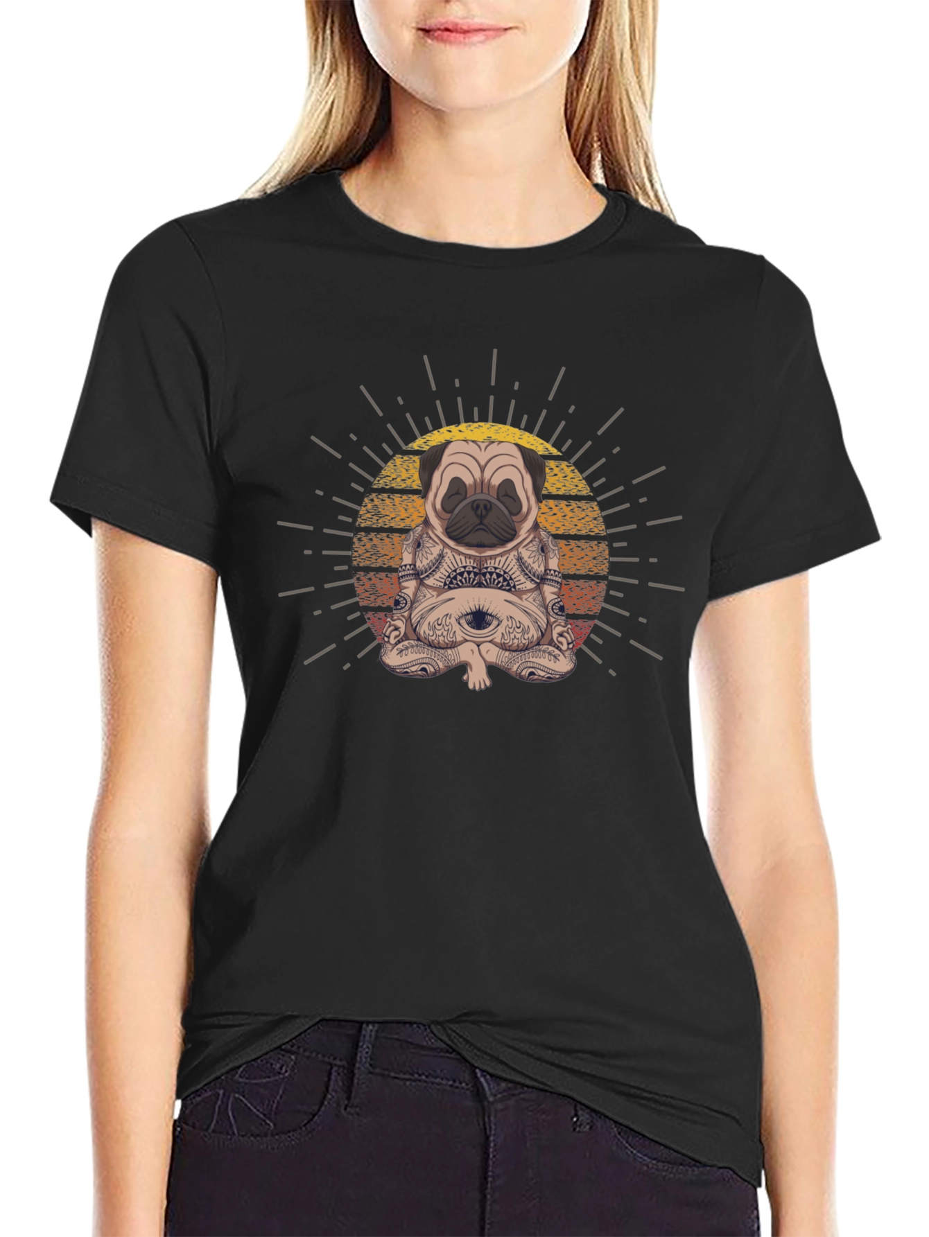 Meditating Pug Graphic Tee - Zen Vibes