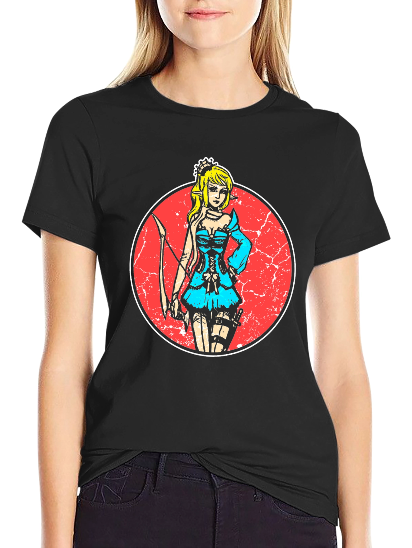 Elf Archer Graphic Tee - Stylish Black T-Shirt