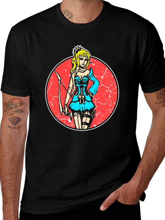 Elf Archer Graphic Tee - Stylish Black T-Shirt