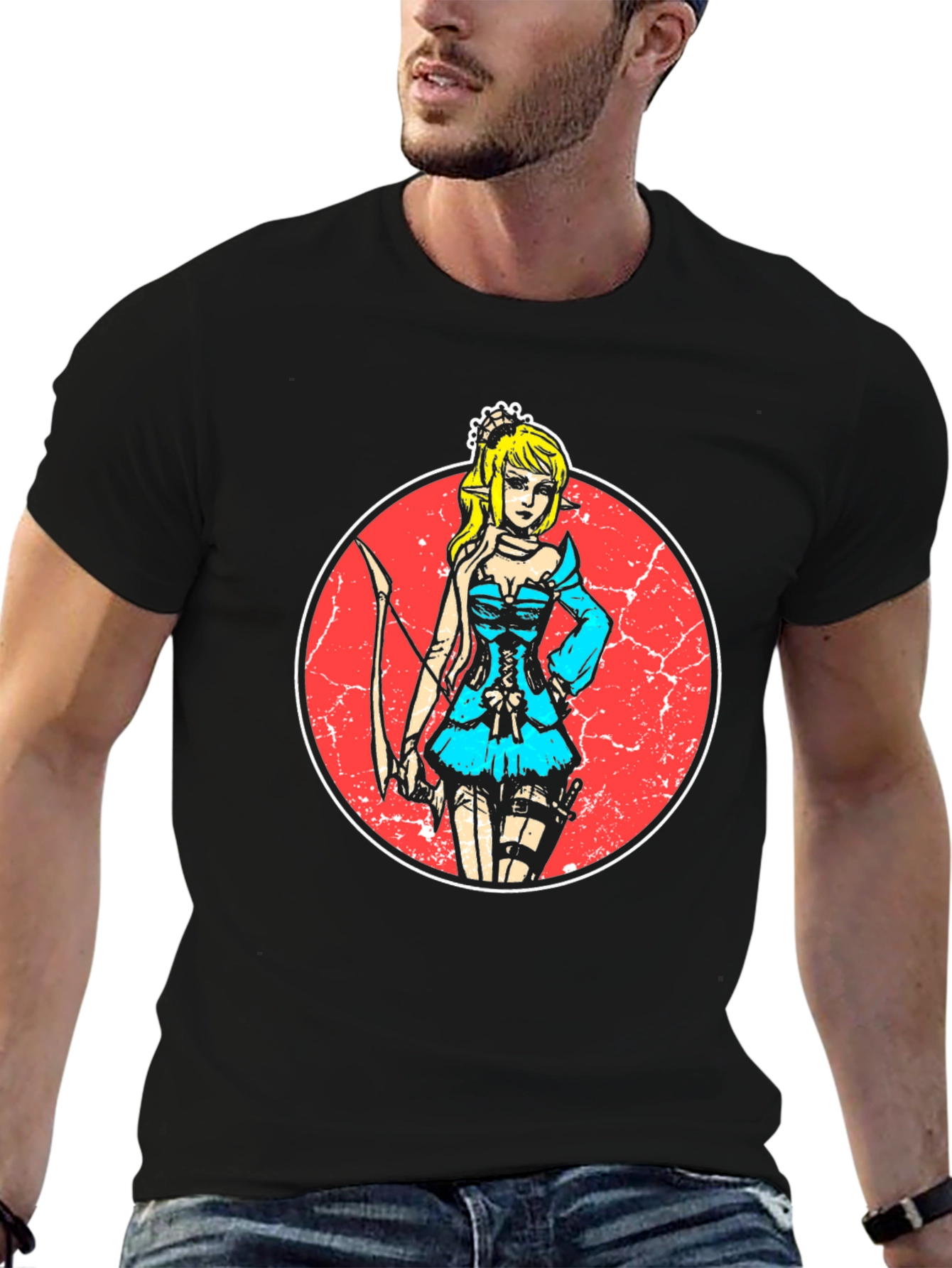 Elf Archer Graphic Tee - Stylish Black T-Shirt