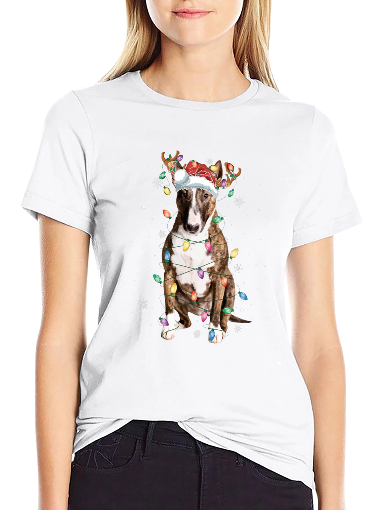 Christmas Dog T-Shirt with Lights & Antlers