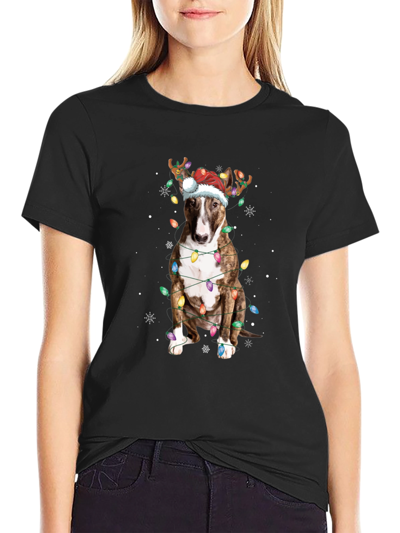 Christmas Dog T-Shirt with Lights & Antlers