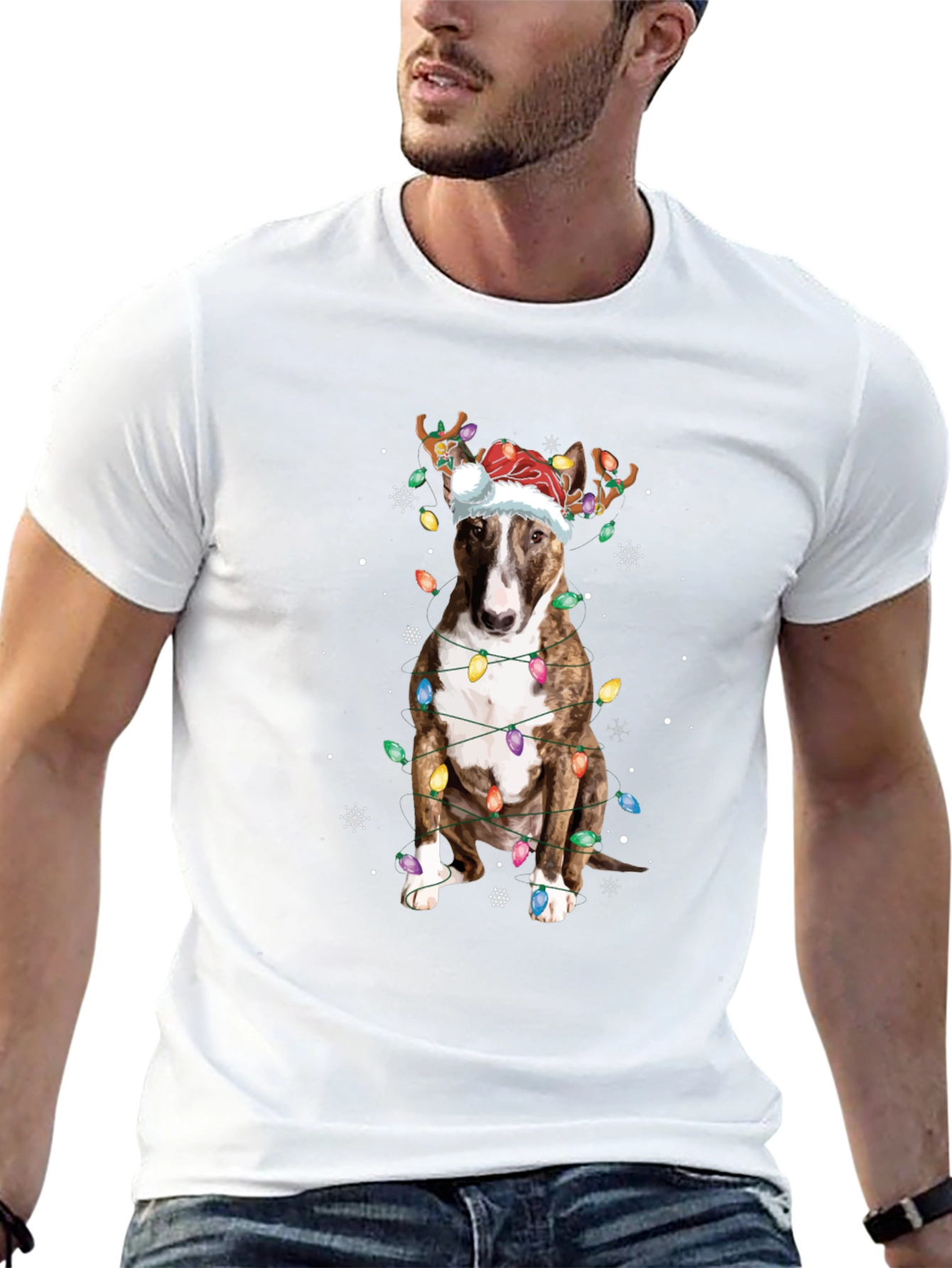 Christmas Dog T-Shirt with Lights & Antlers