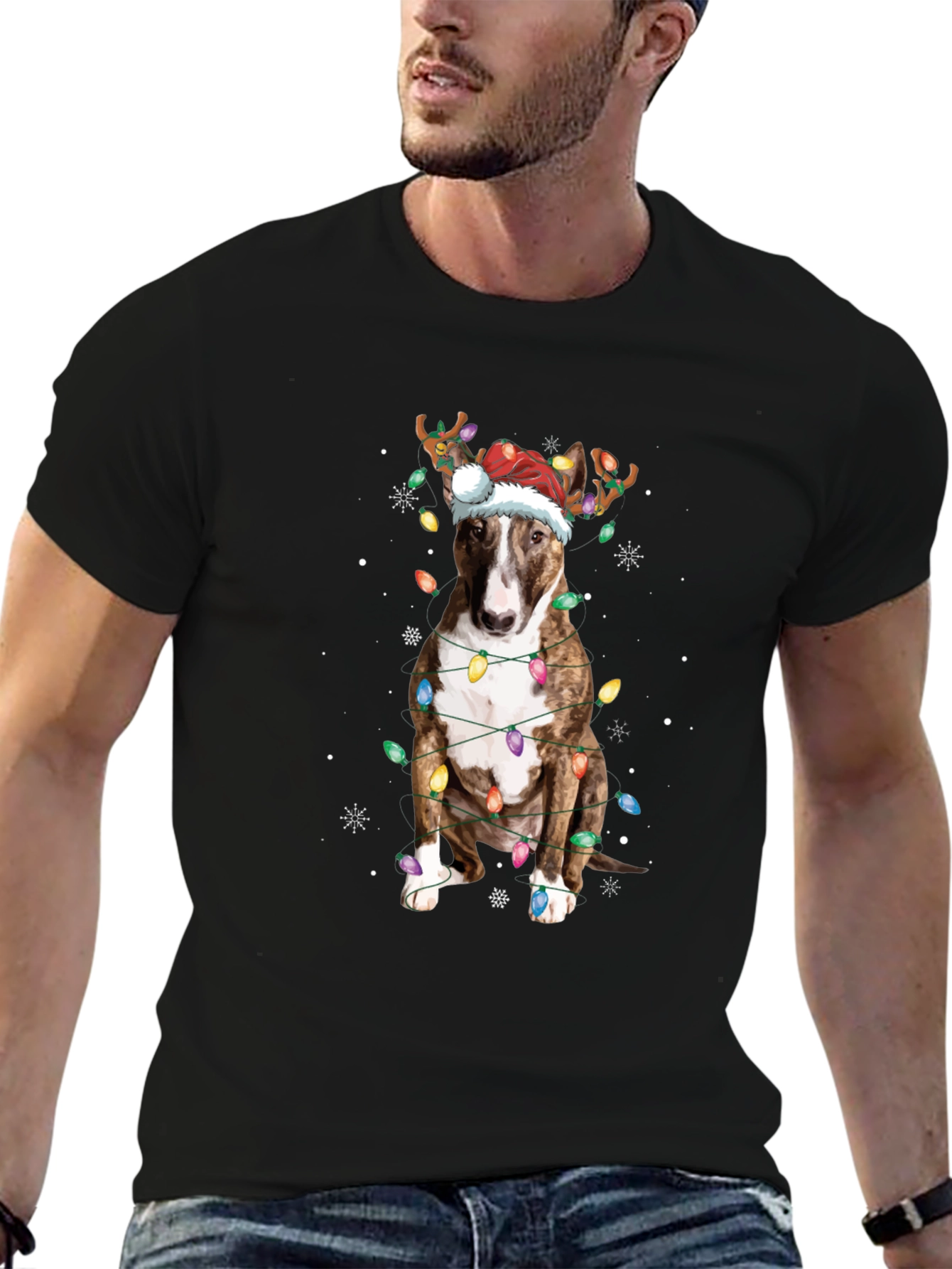 Christmas Dog T-Shirt with Lights & Antlers