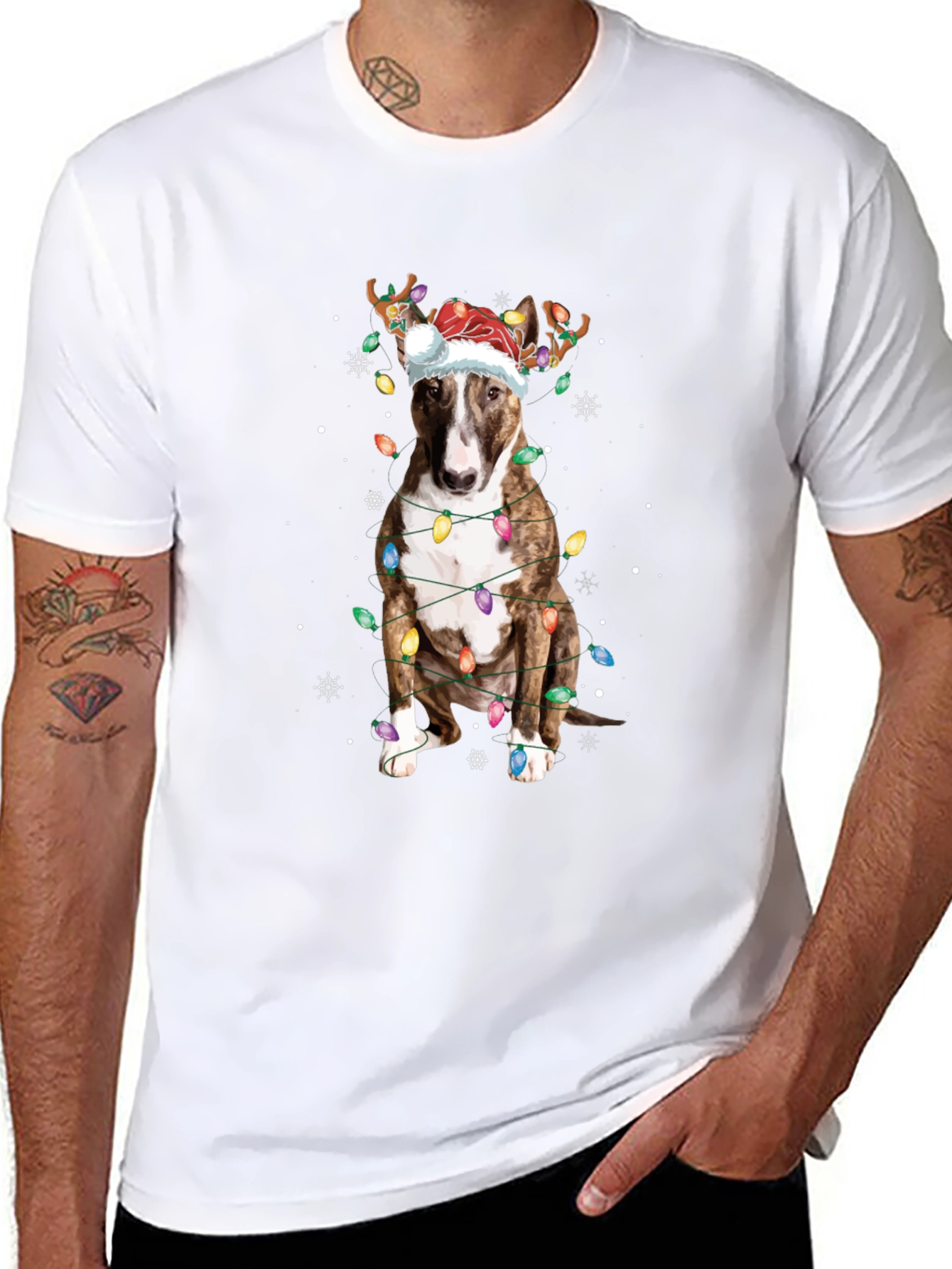Christmas Dog T-Shirt with Lights & Antlers