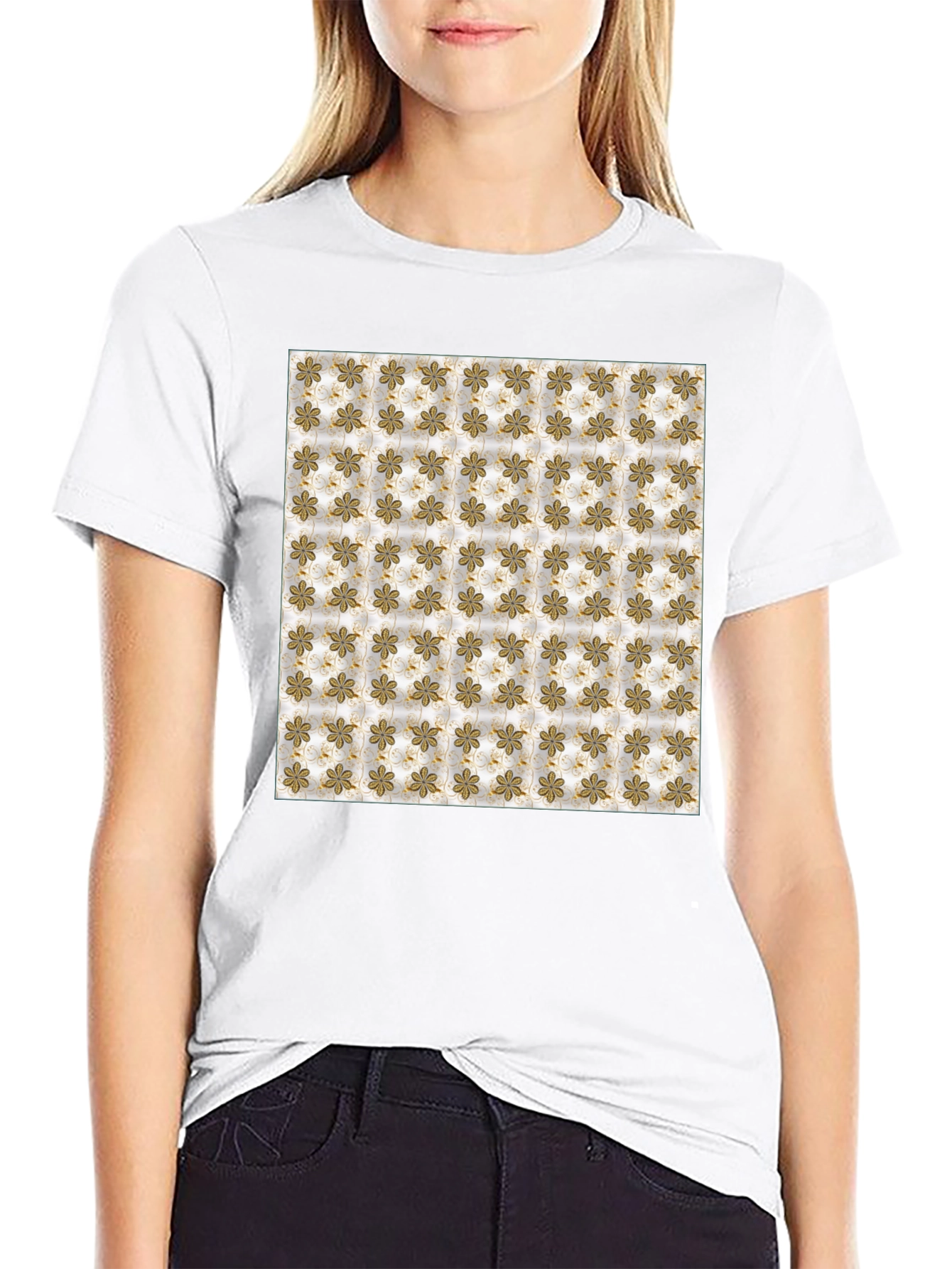 Floral Pattern Print Black T-Shirt
