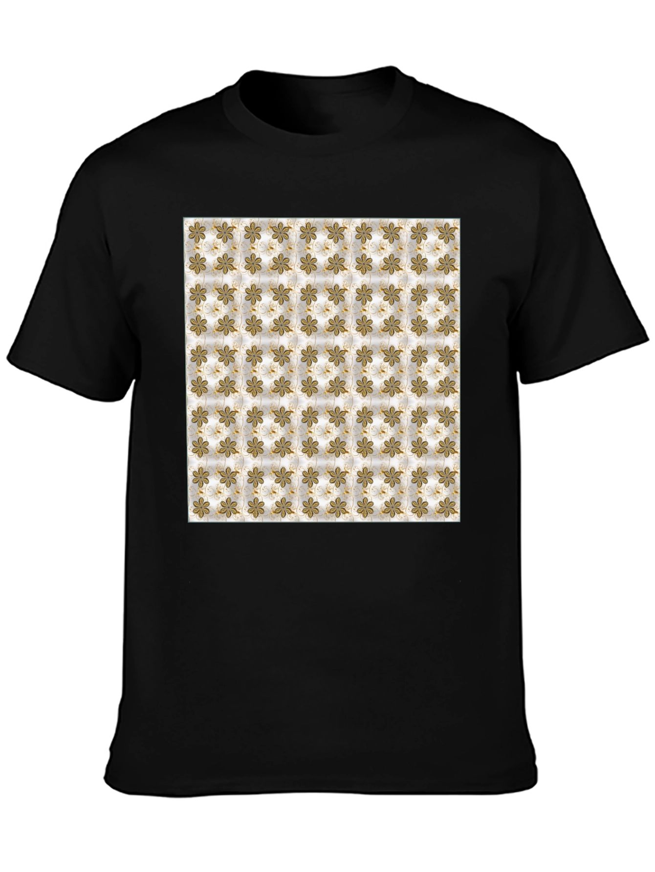 Floral Pattern Print Black T-Shirt