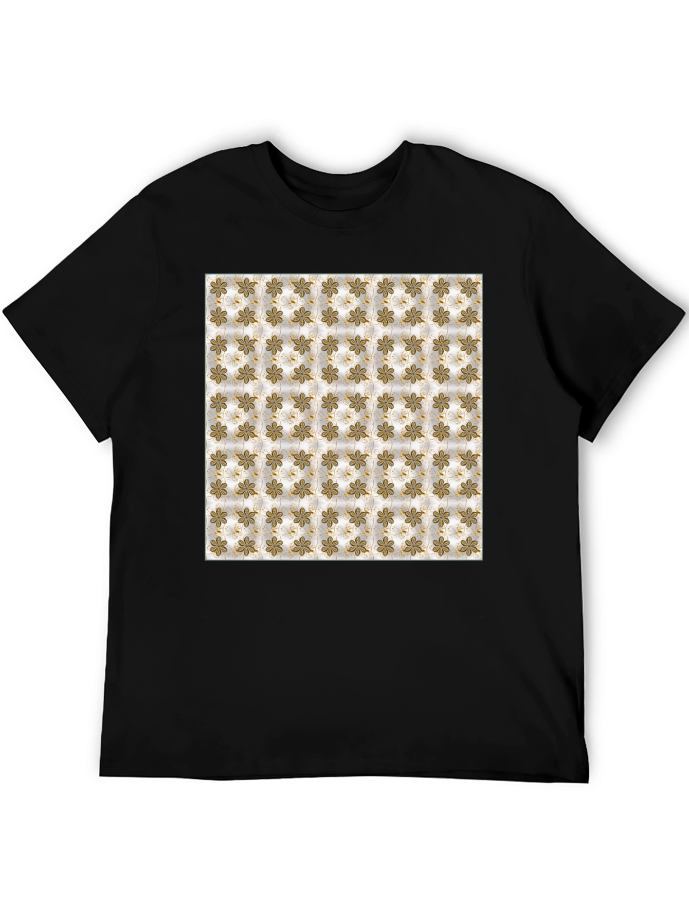 Floral Pattern Print Black T-Shirt
