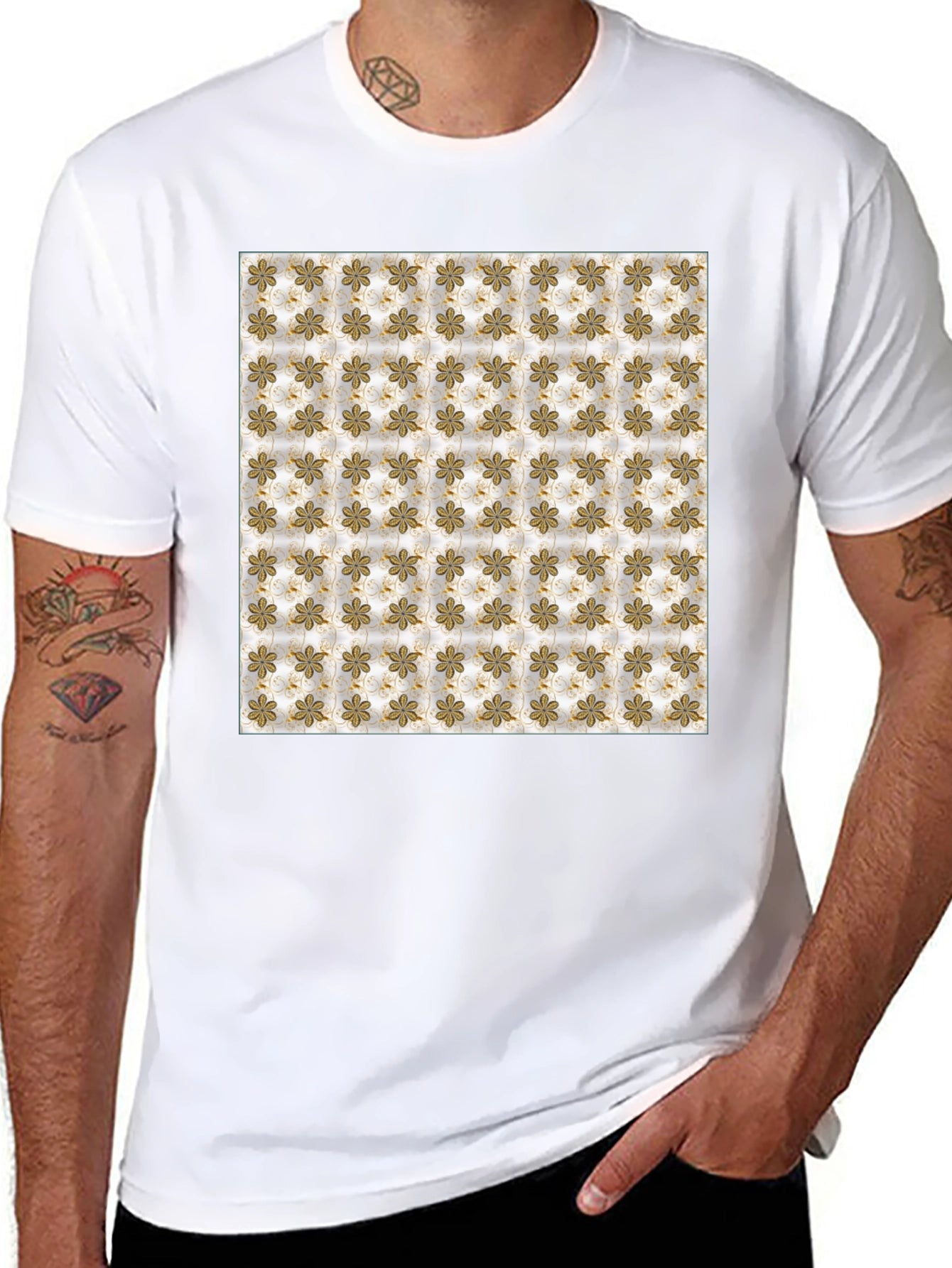 Floral Pattern Print Black T-Shirt