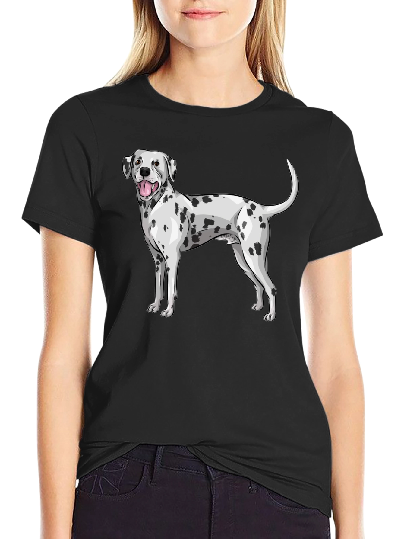 Dalmatian Dog Graphic Print Black T-Shirt