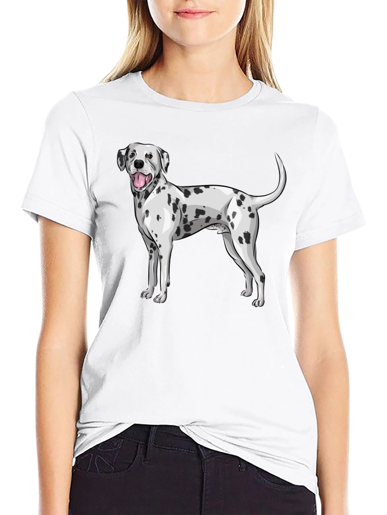 Dalmatian Dog Graphic Print Black T-Shirt