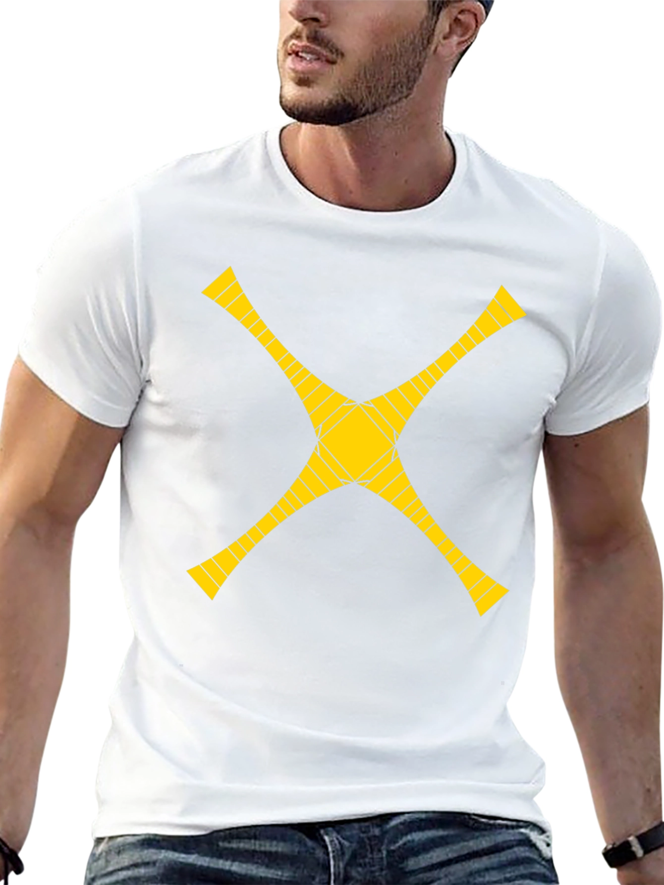 Geometric Yellow Cross Graphic Black T-Shirt