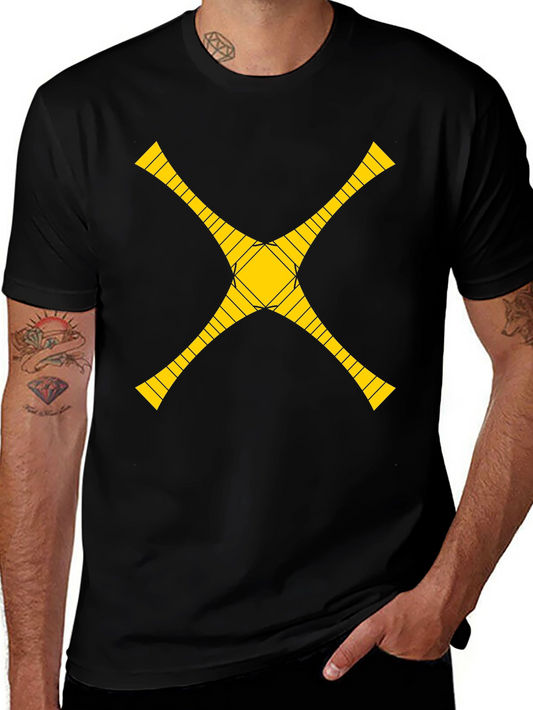 Geometric Yellow Cross Graphic Black T-Shirt