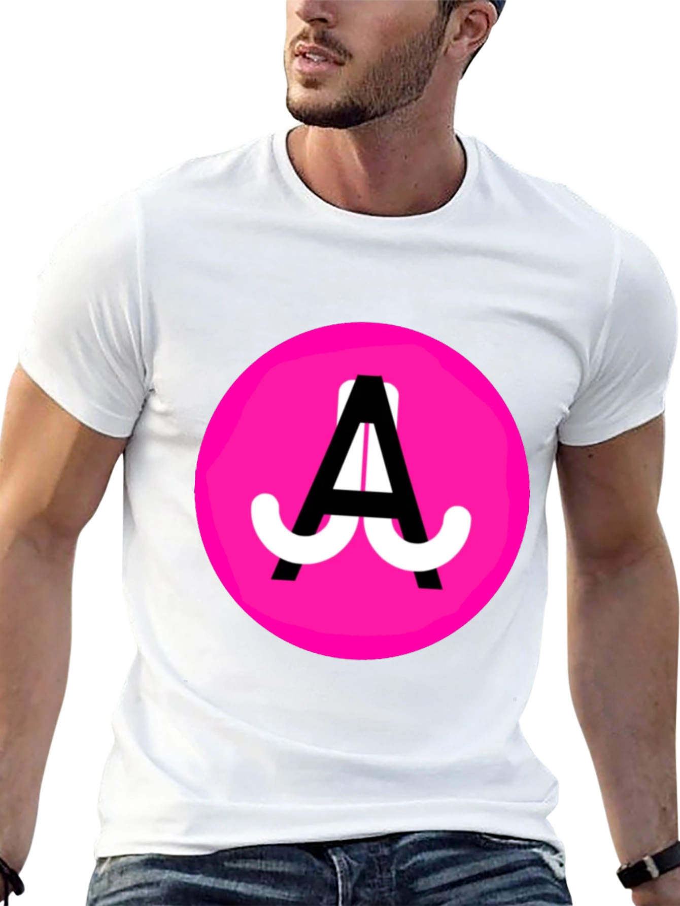 Funky Pink Circle Graphic Tee - Black Cotton Blend