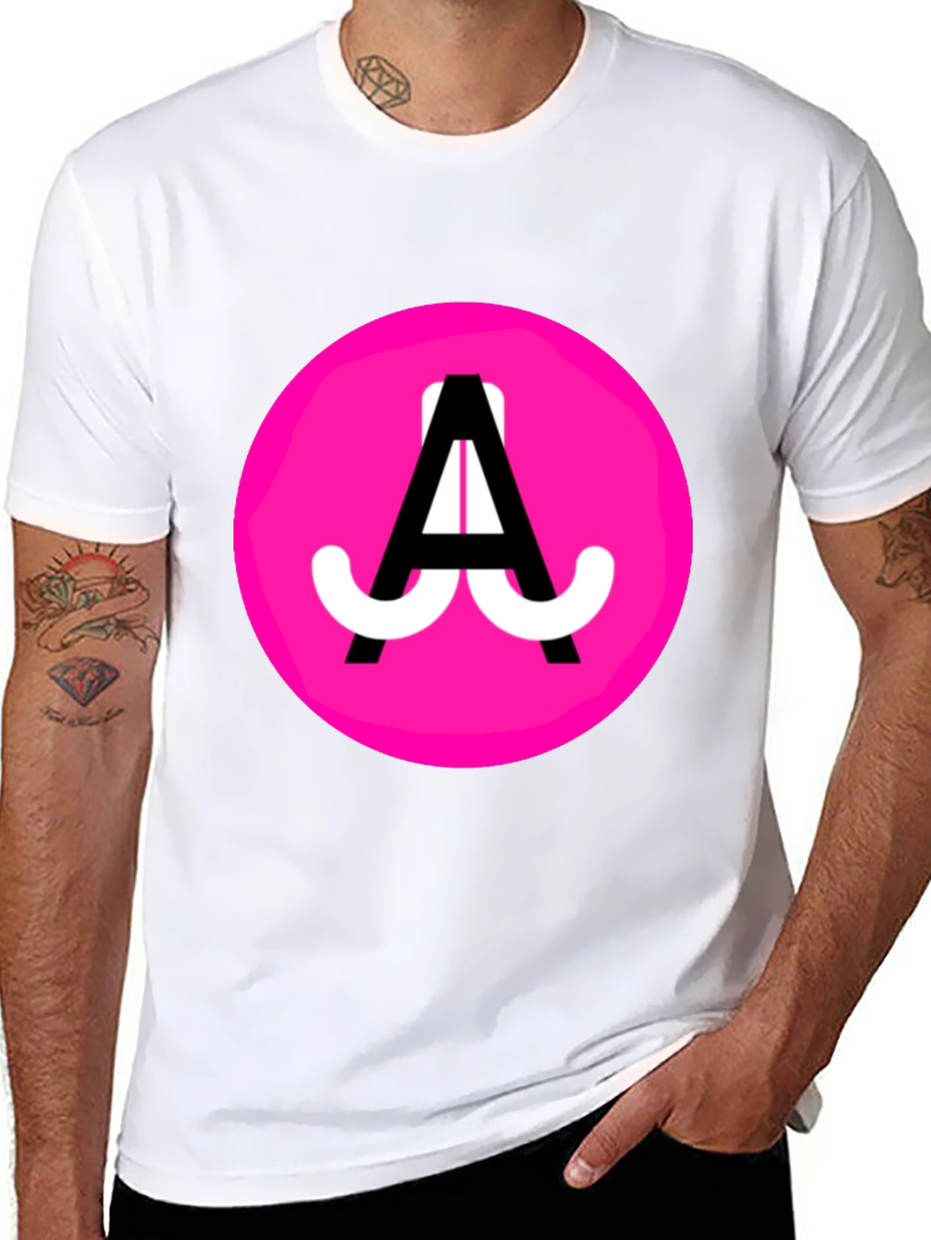 Funky Pink Circle Graphic Tee - Black Cotton Blend