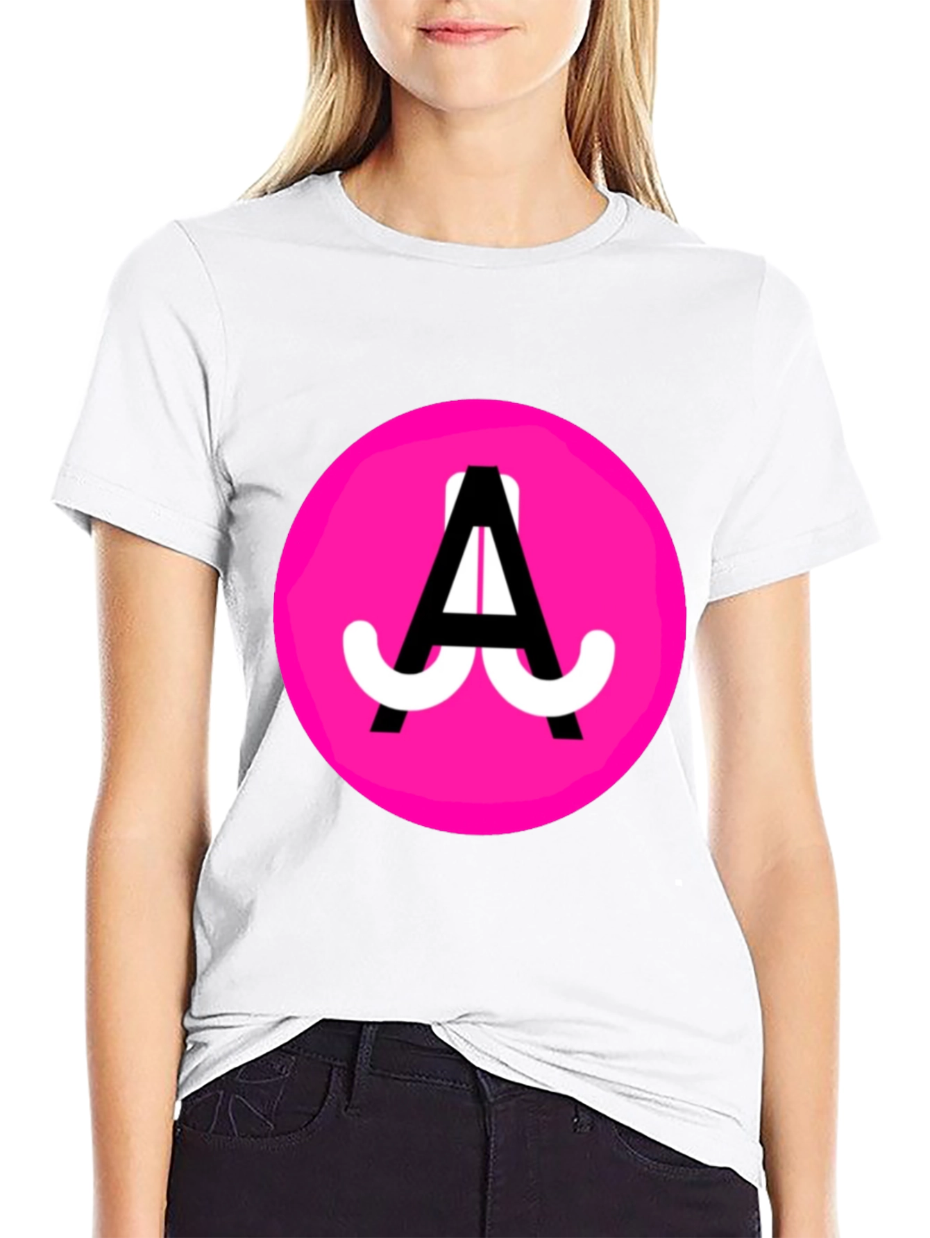 Funky Pink Circle Graphic Tee - Black Cotton Blend