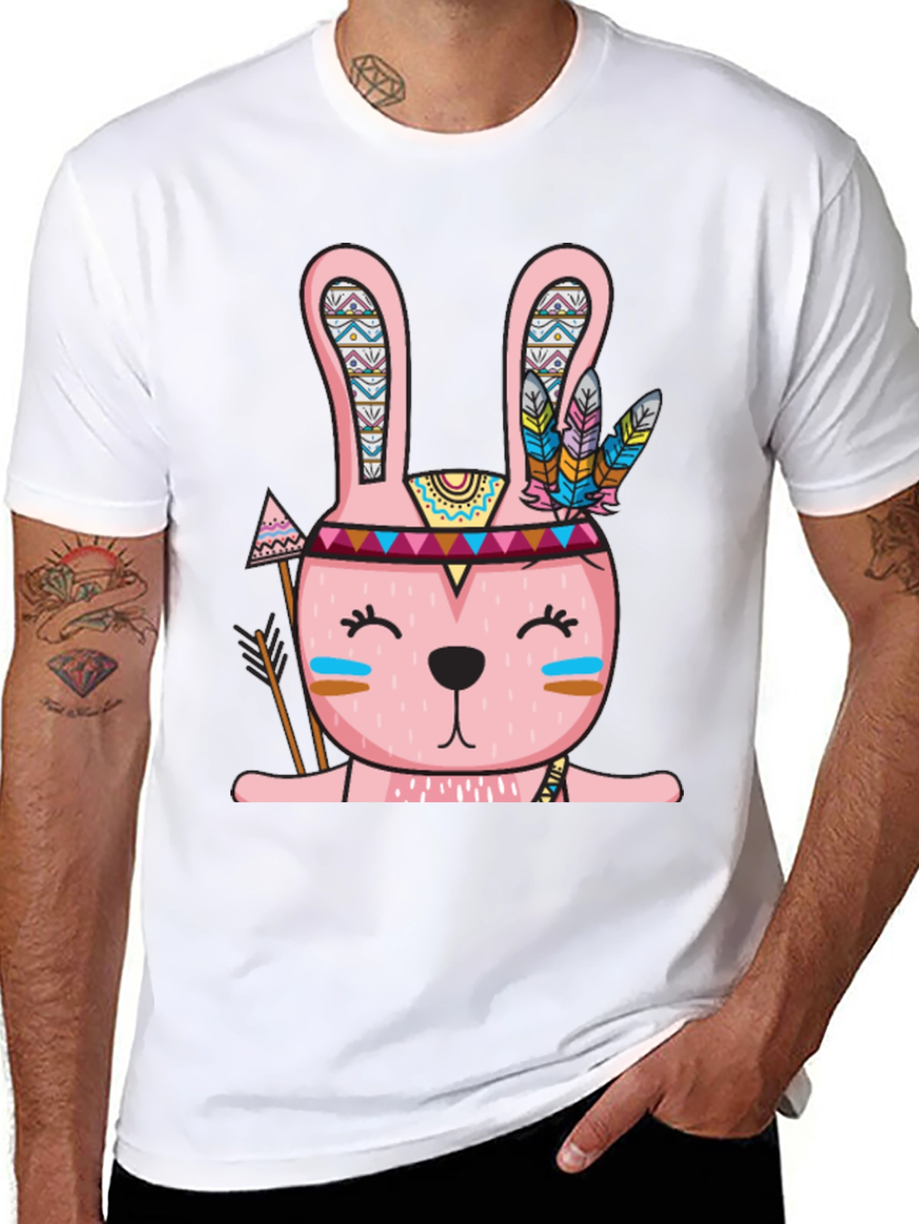 Tribal Bunny T-Shirt - Black Crew Neck Tee