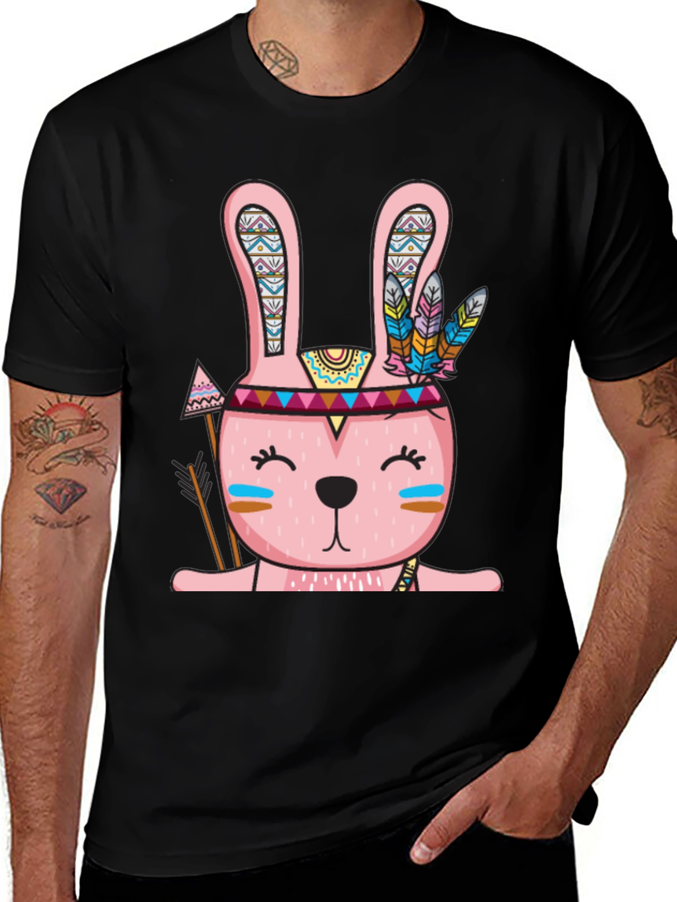 Tribal Bunny T-Shirt - Black Crew Neck Tee